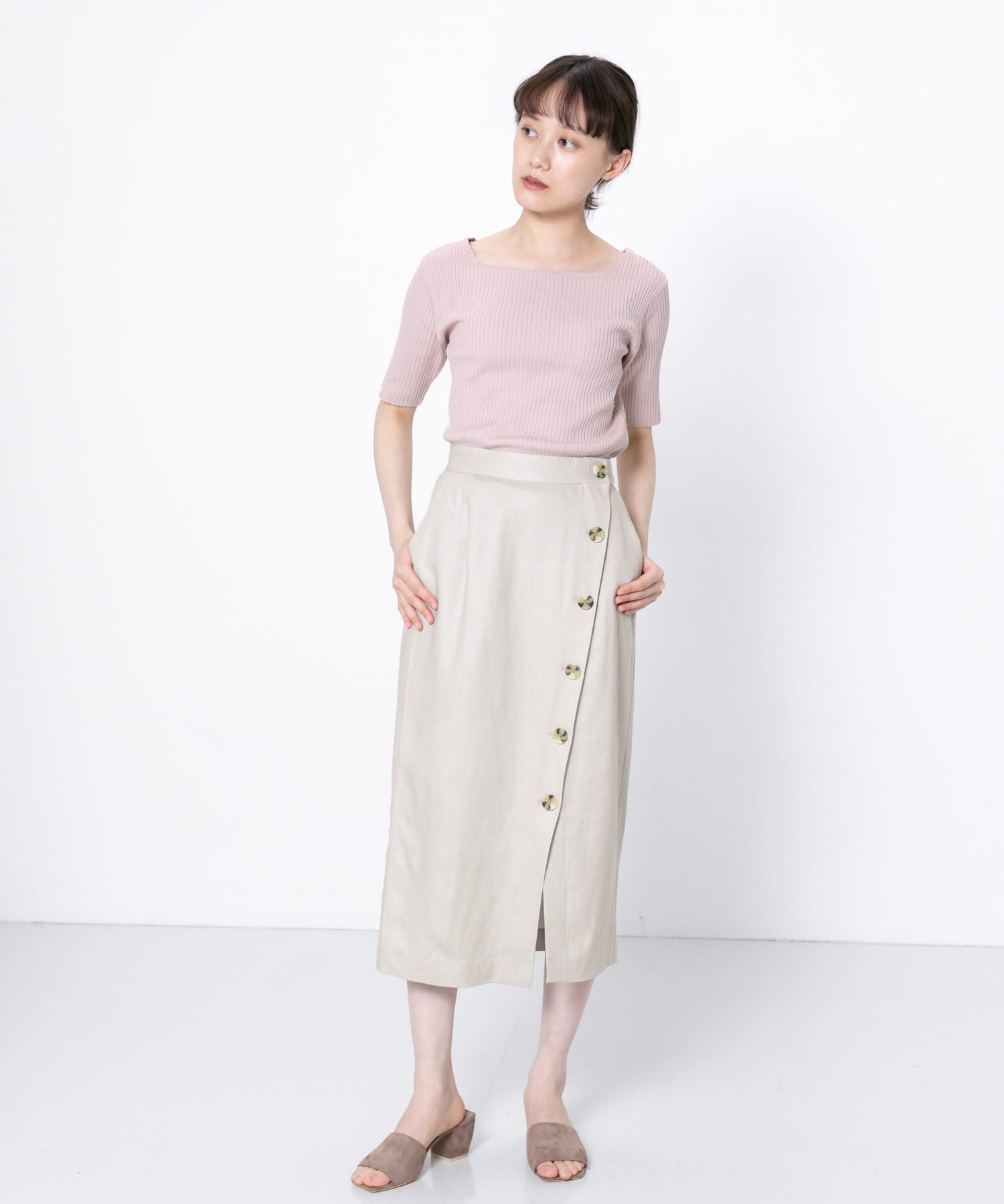 ボタンディテールタイトスカート GREIGE S