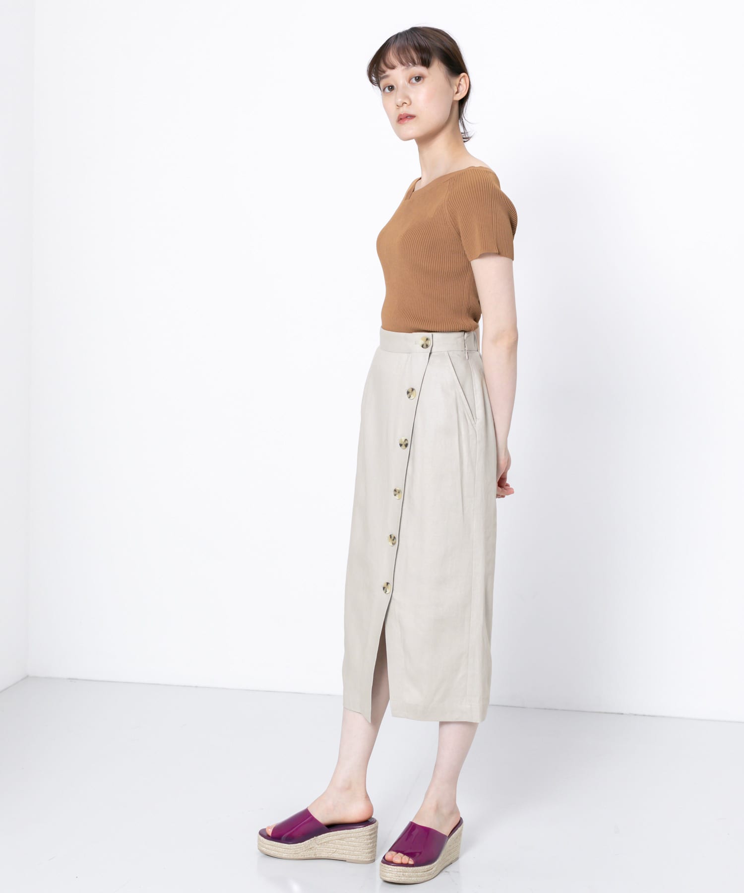 ボタンディテールタイトスカート GREIGE S