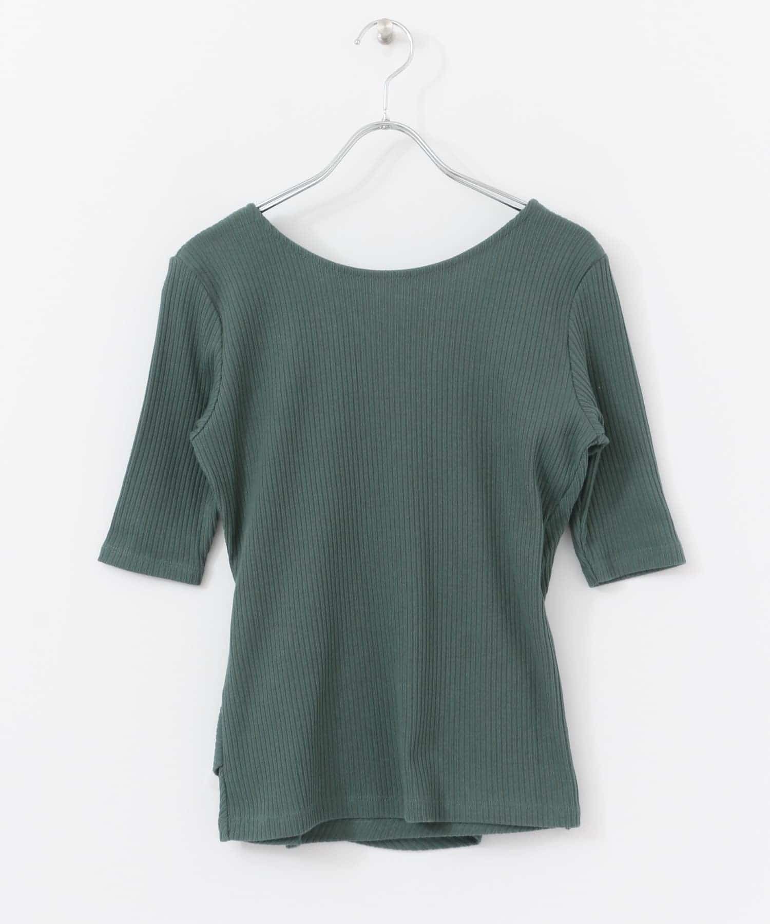 バックカシュクールトップ(5分袖) GREEN FREE