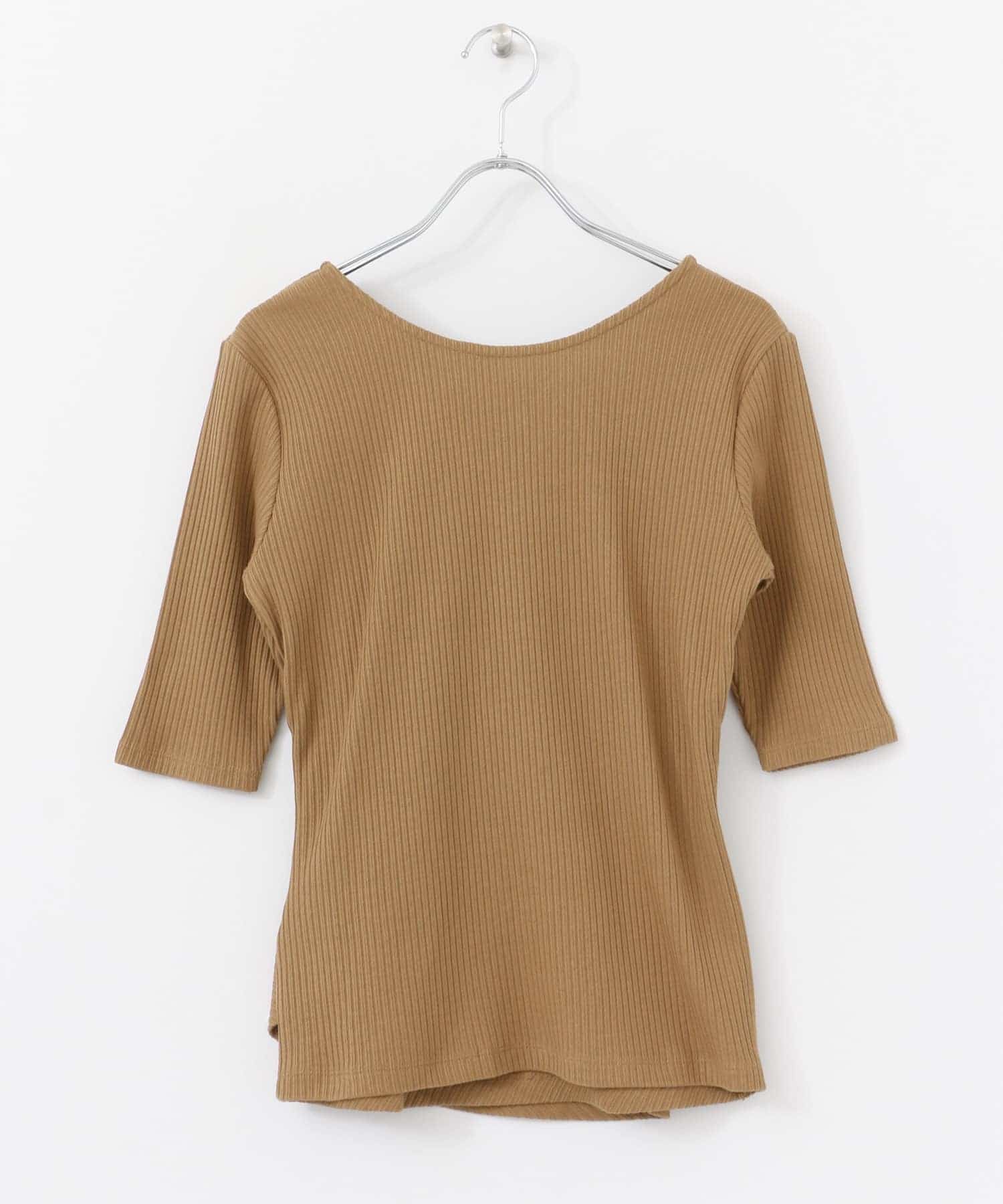 バックカシュクールトップ(5分袖) CAMEL FREE