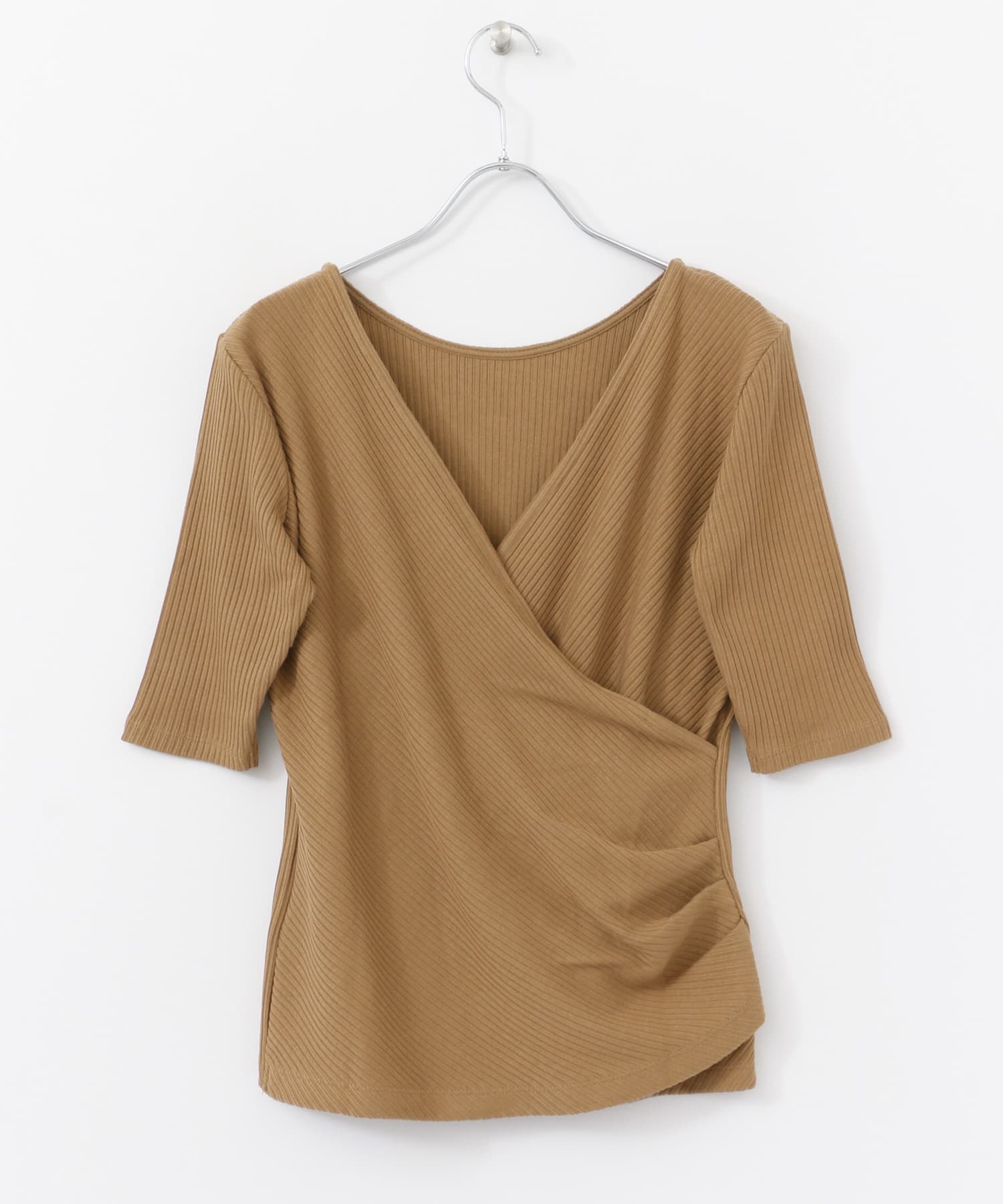 バックカシュクールトップ(5分袖) CAMEL FREE