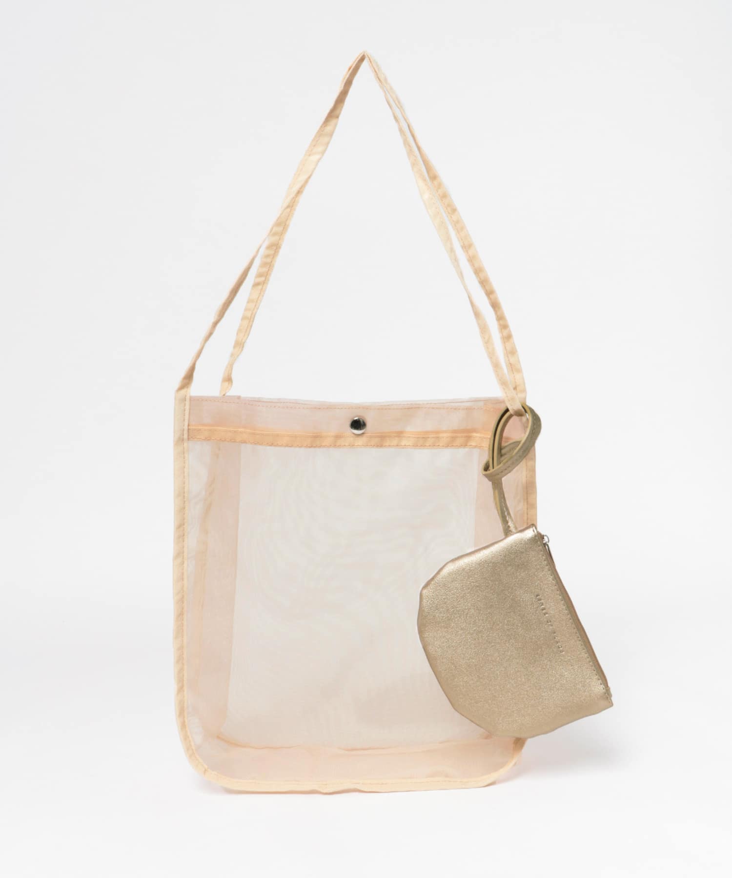 ポーチ付チュールメッシュトート BEIGE FREE