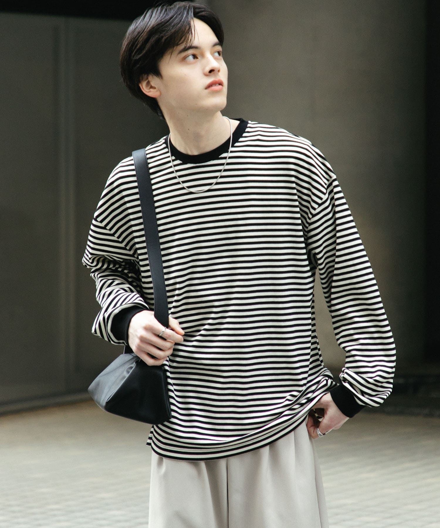 ワッフルボーダーロングTシャツ