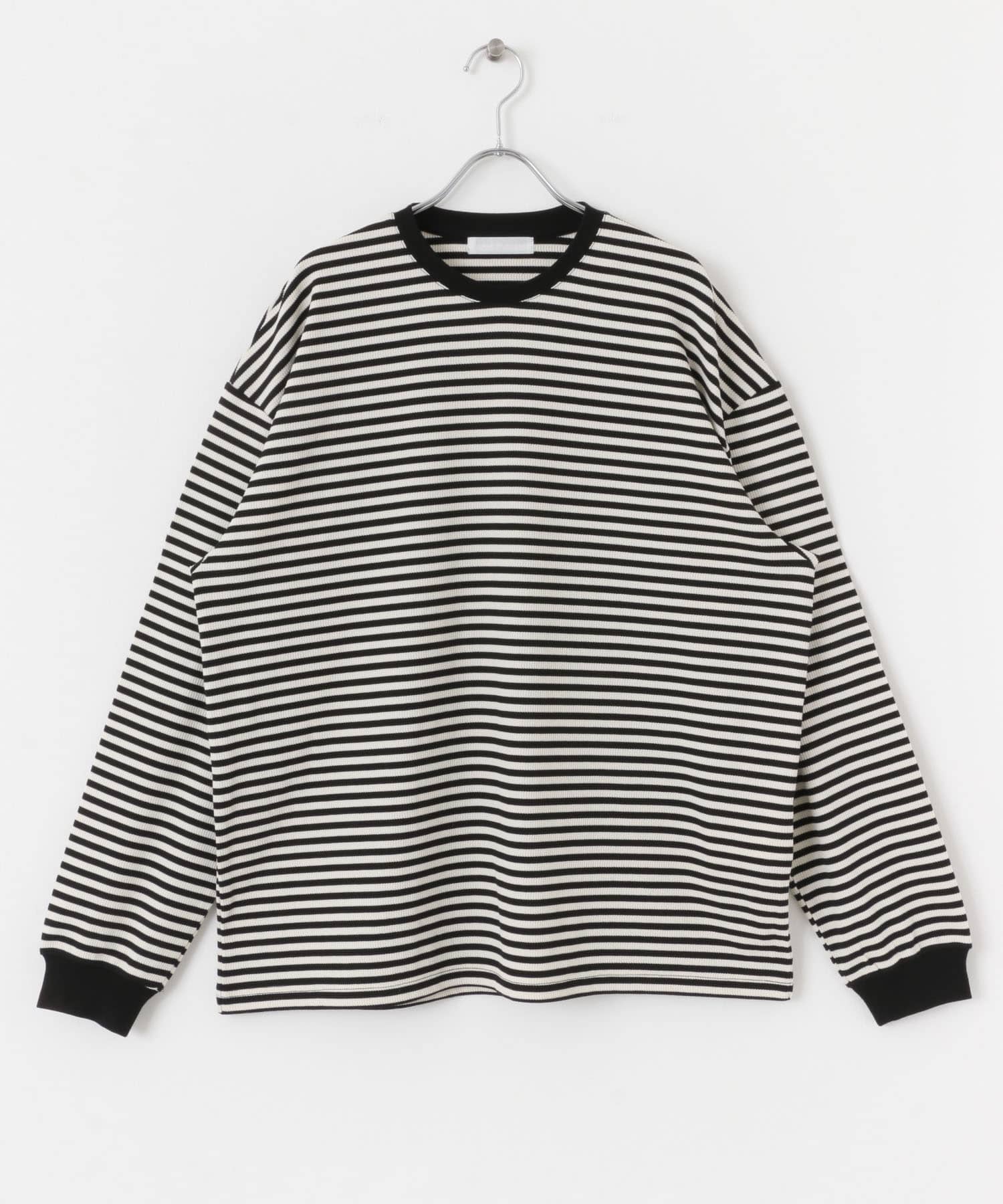 ワッフルボーダーロングTシャツ WHITE M