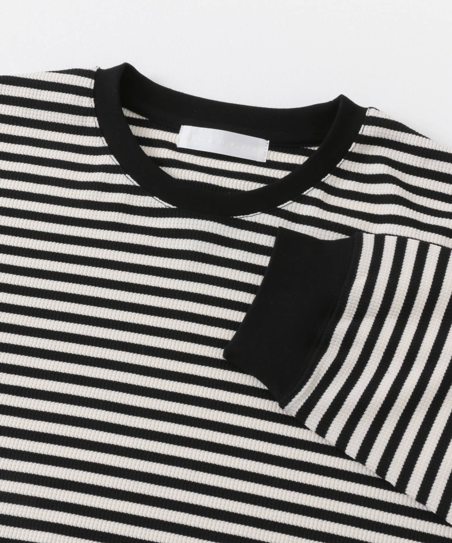 ワッフルボーダーロングTシャツ WHITE M