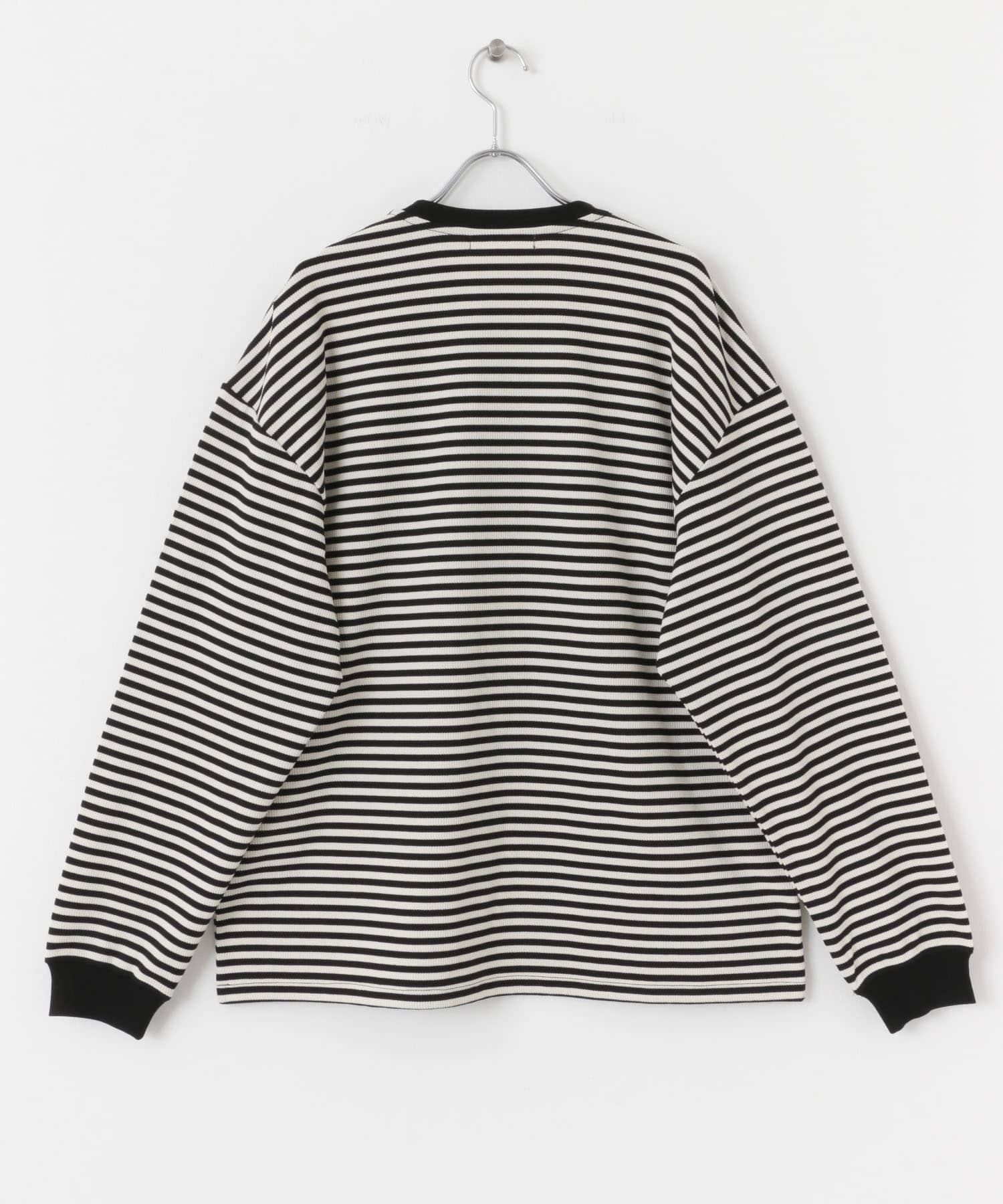 ワッフルボーダーロングTシャツ WHITE M