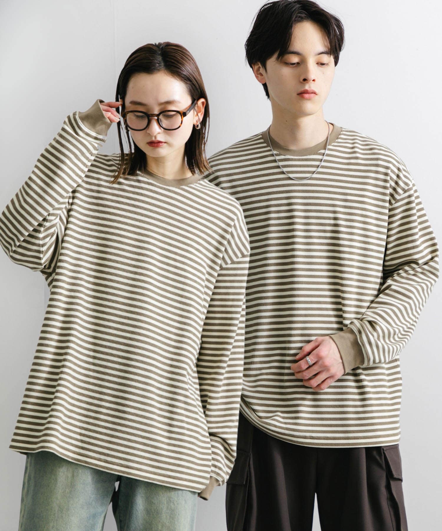ワッフルボーダーロングTシャツ