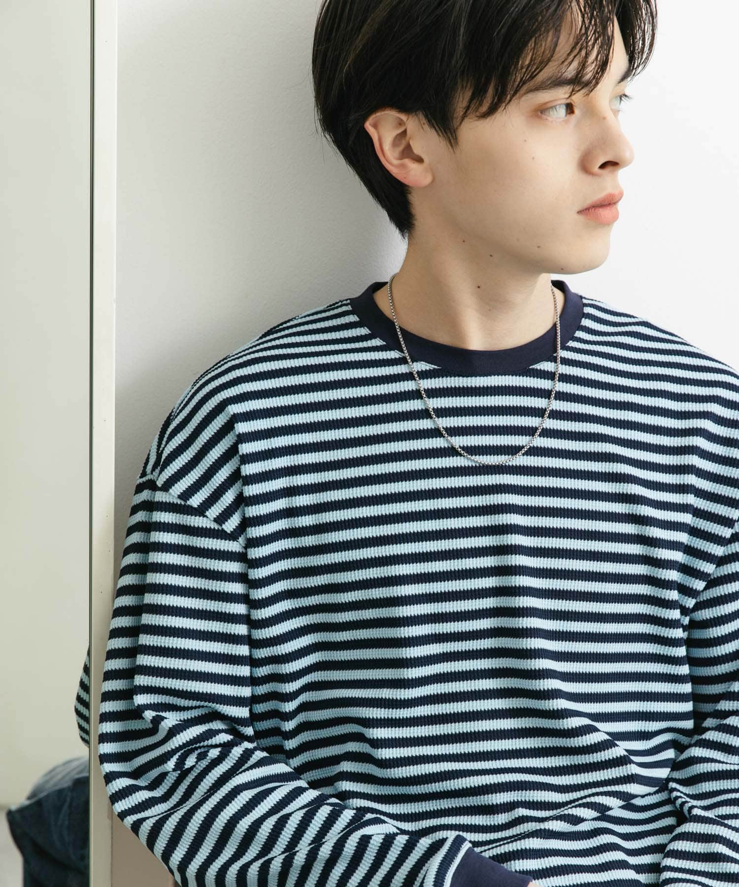 ワッフルボーダーロングTシャツ