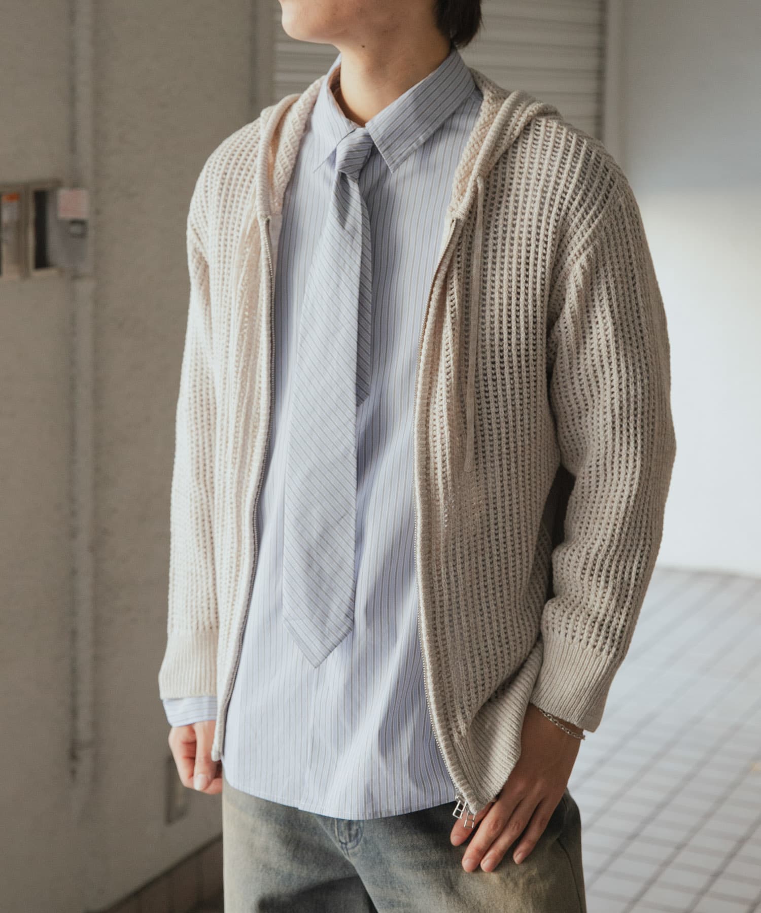 シアーメッシュフーディージップパーカー