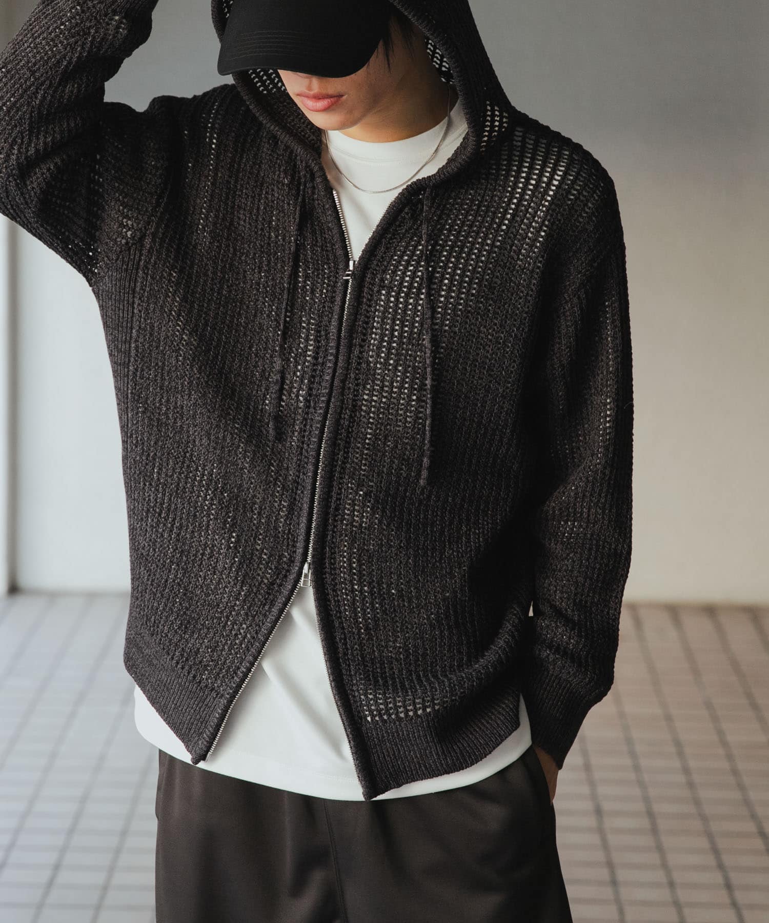 シアーメッシュフーディージップパーカー