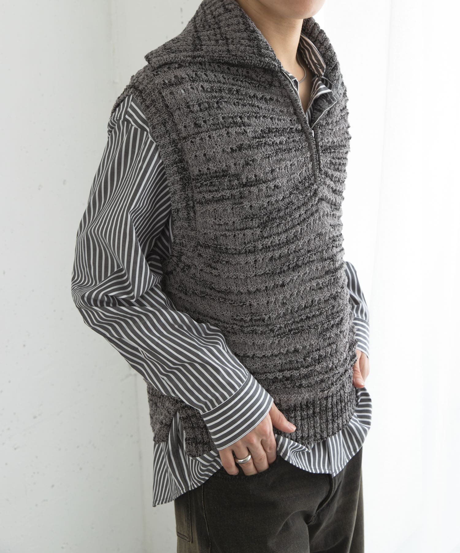ミックスメランジハーフジップニットベスト(M BLUE): トップス｜URBAN