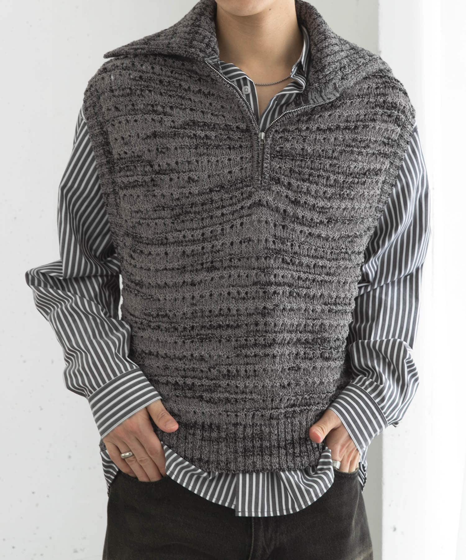ミックスメランジハーフジップニットベスト(M BLUE): トップス｜URBAN