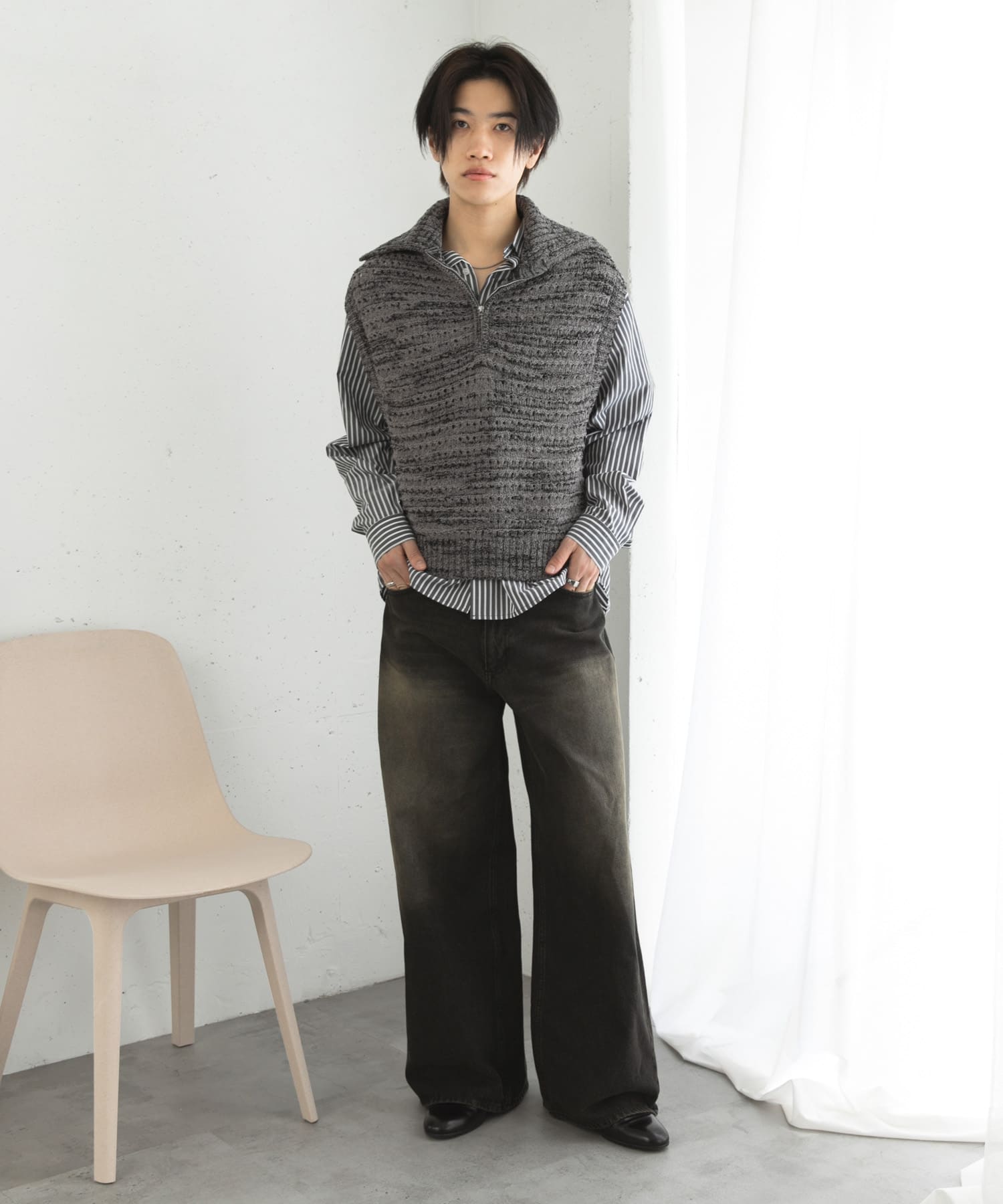 ミックスメランジハーフジップニットベスト(M BLUE): トップス｜URBAN