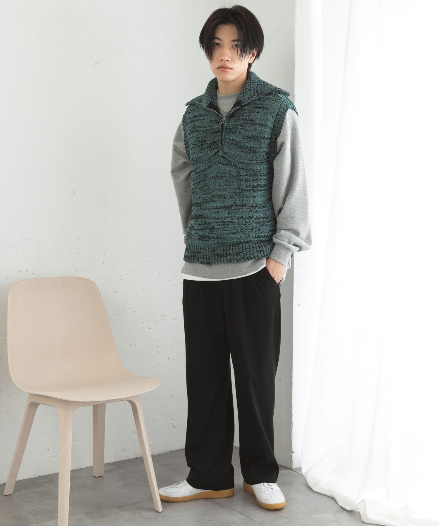 ミックスメランジハーフジップニットベスト(M BLUE): トップス｜URBAN