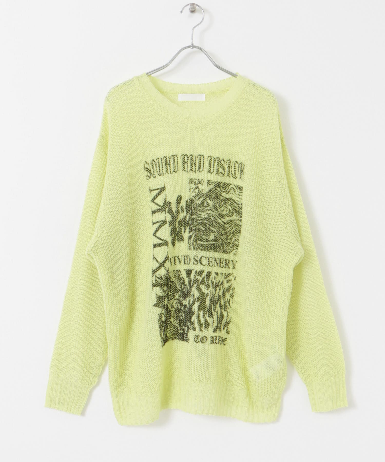 『洗濯可』グラフィックプリントシアーニット LIME M