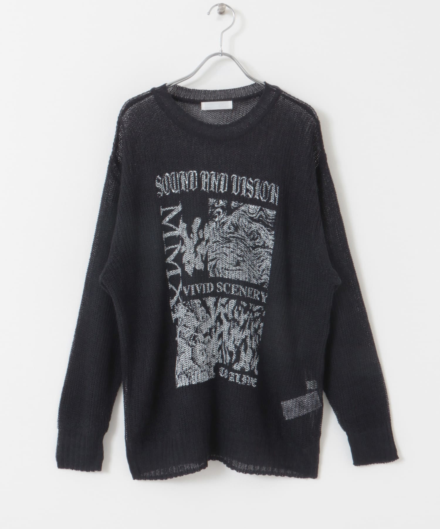 『洗濯可』グラフィックプリントシアーニット NAVY M