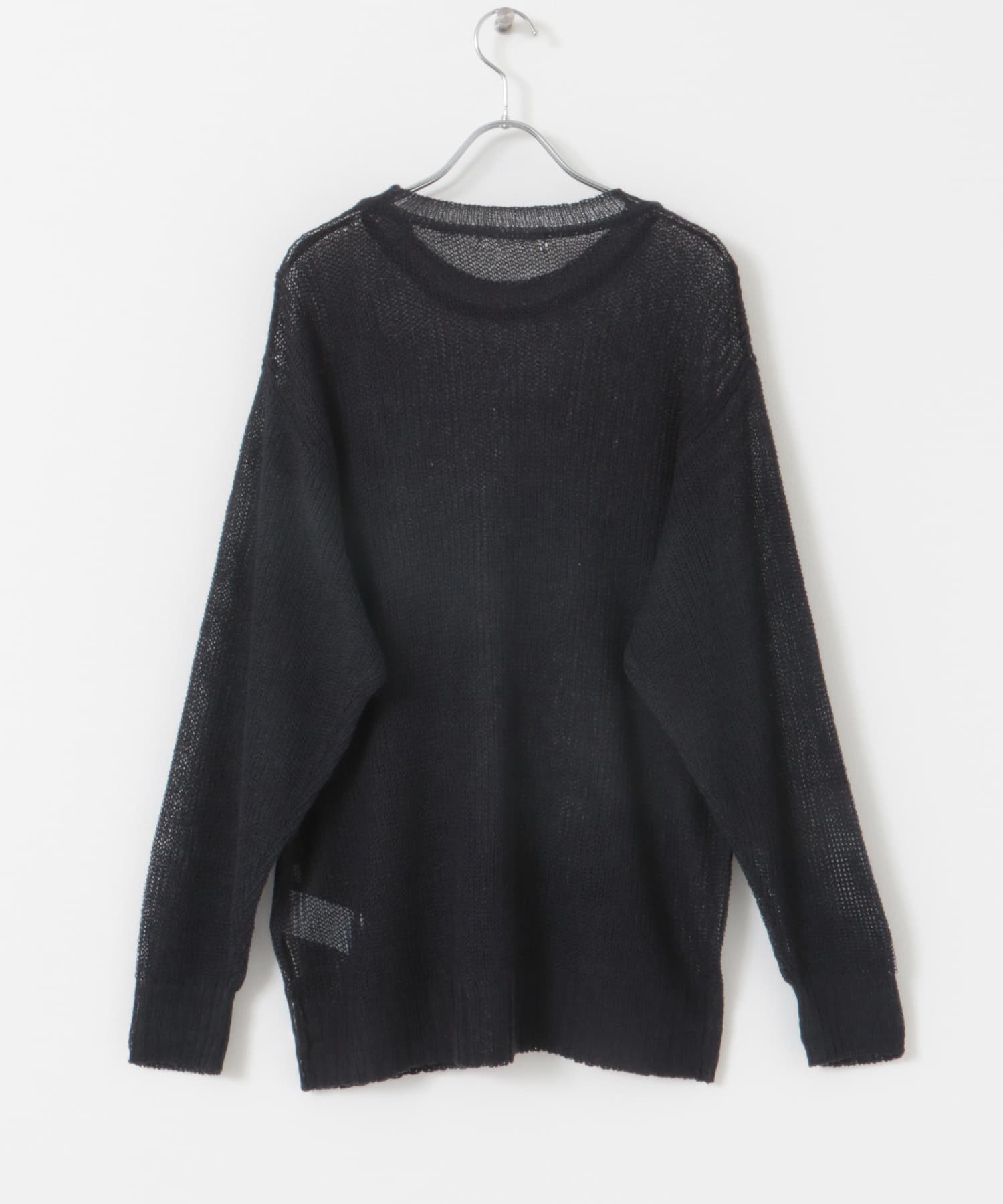 『洗濯可』グラフィックプリントシアーニット NAVY M