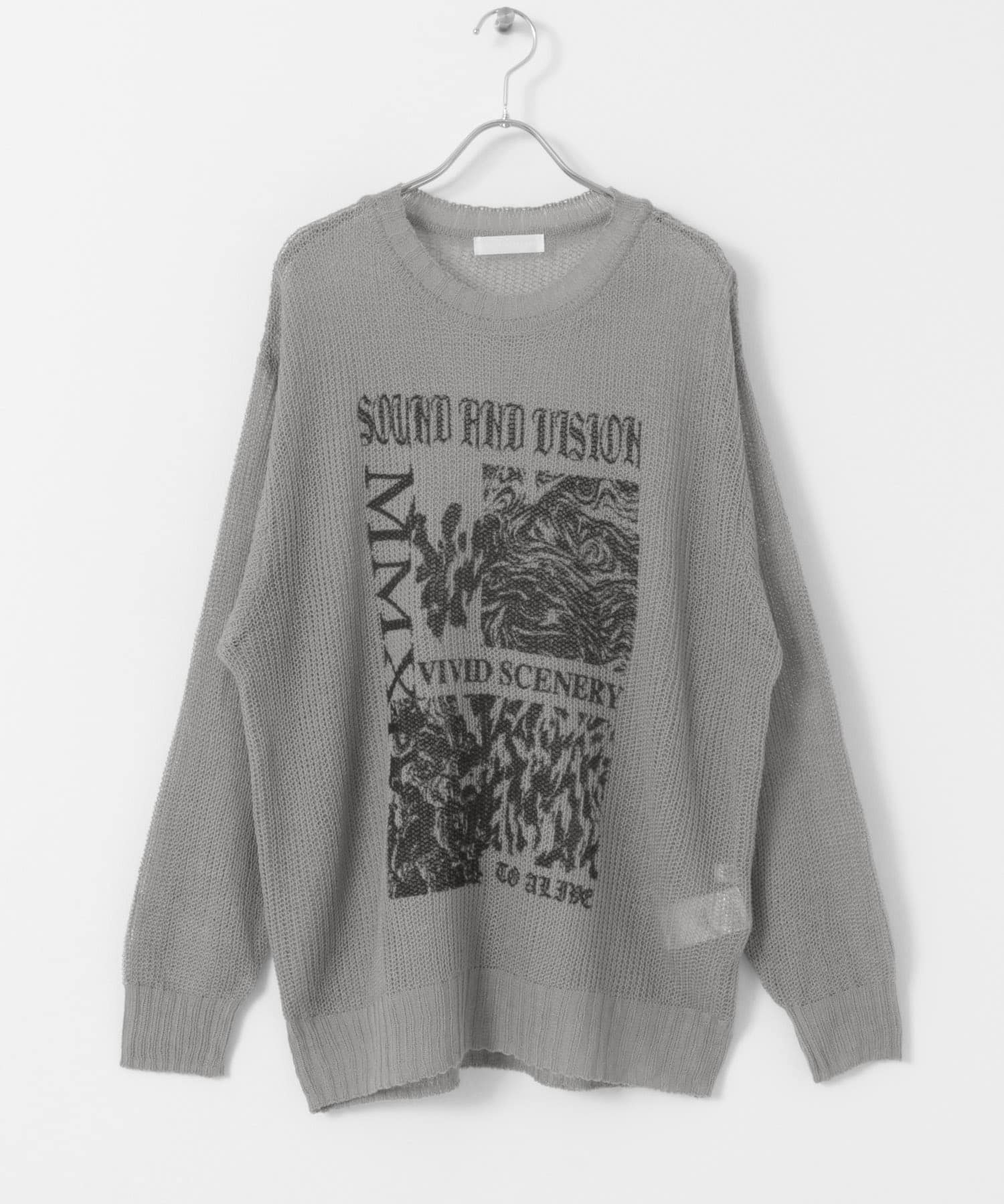 『洗濯可』グラフィックプリントシアーニット GRAY M