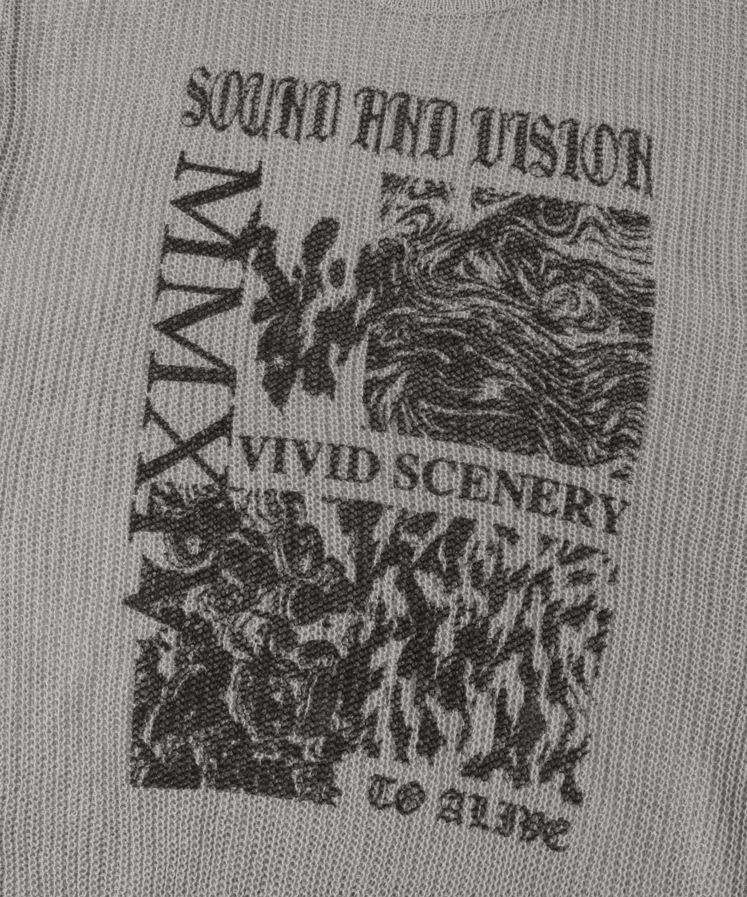 『洗濯可』グラフィックプリントシアーニット GRAY M