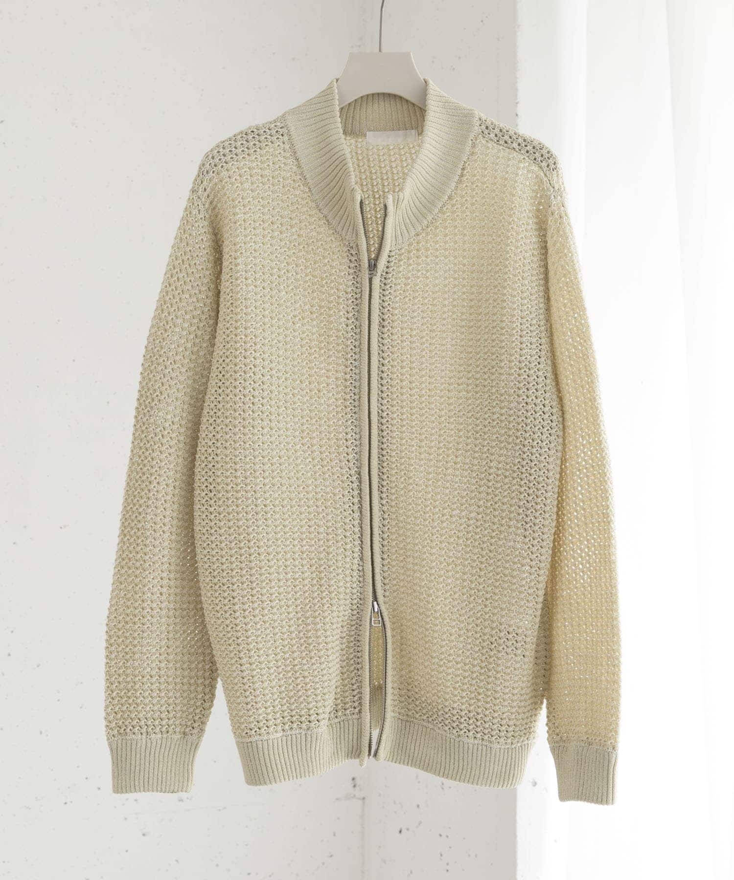 『ユニセックス』『洗濯可』シアーメッシュドライバーズカーディガン IVORY M