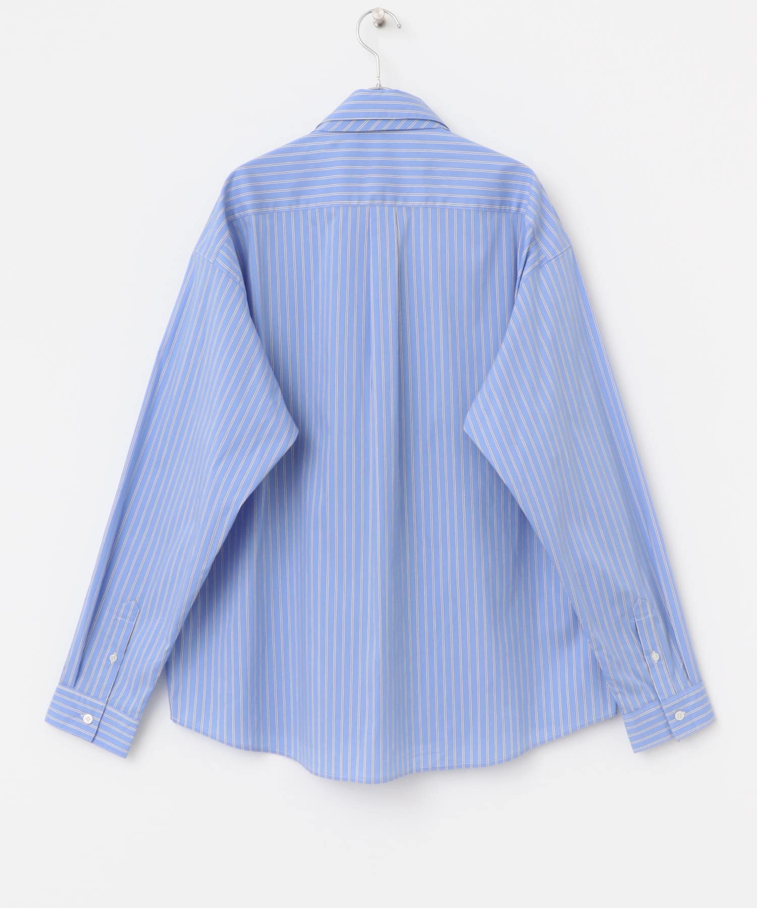 『ユニセックス』ストライプレギュラーカラーネクタイシャツ BLUE M
