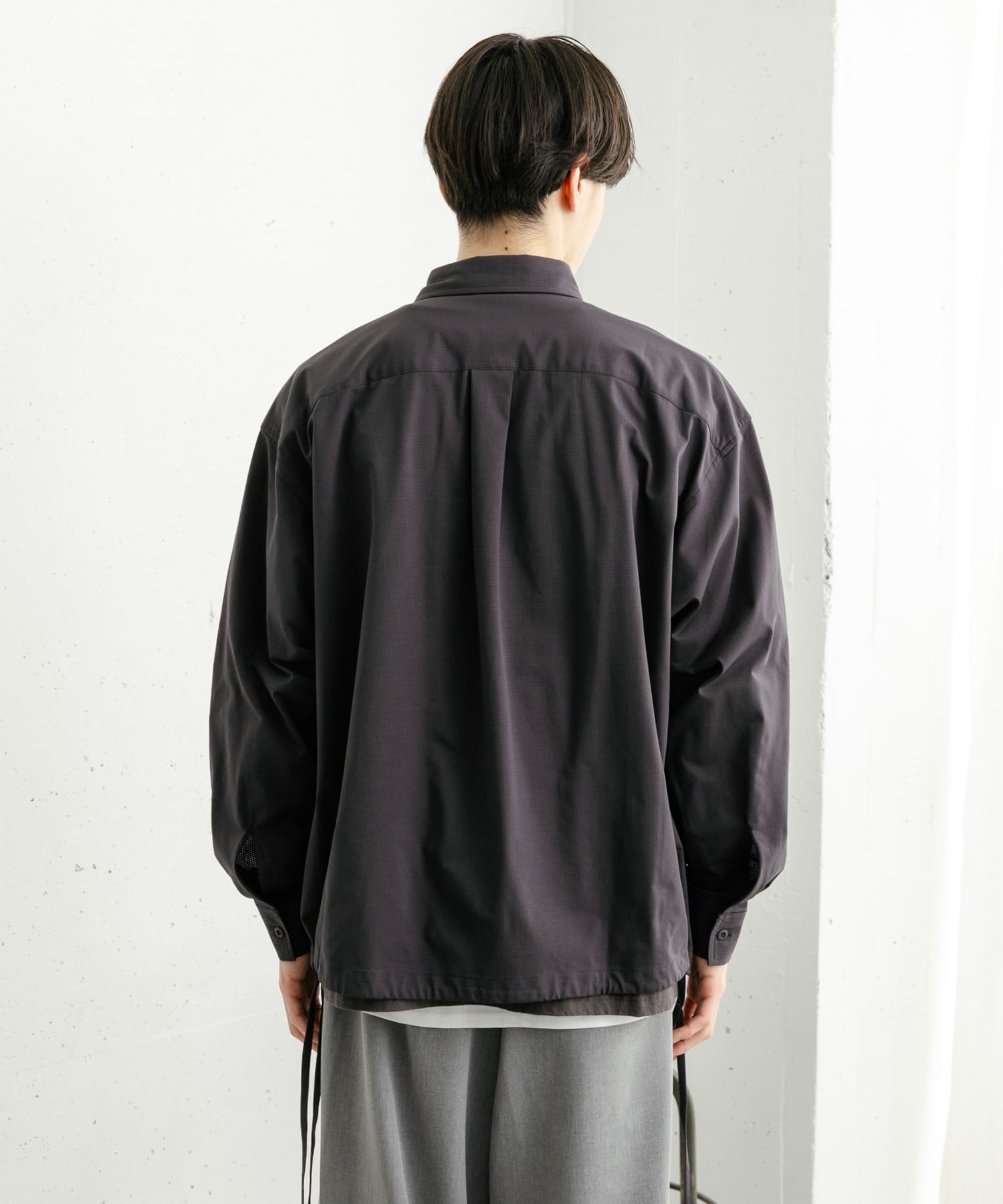 ドットメッシュダブルポケットロングスリーブシャツ(M L.PINK