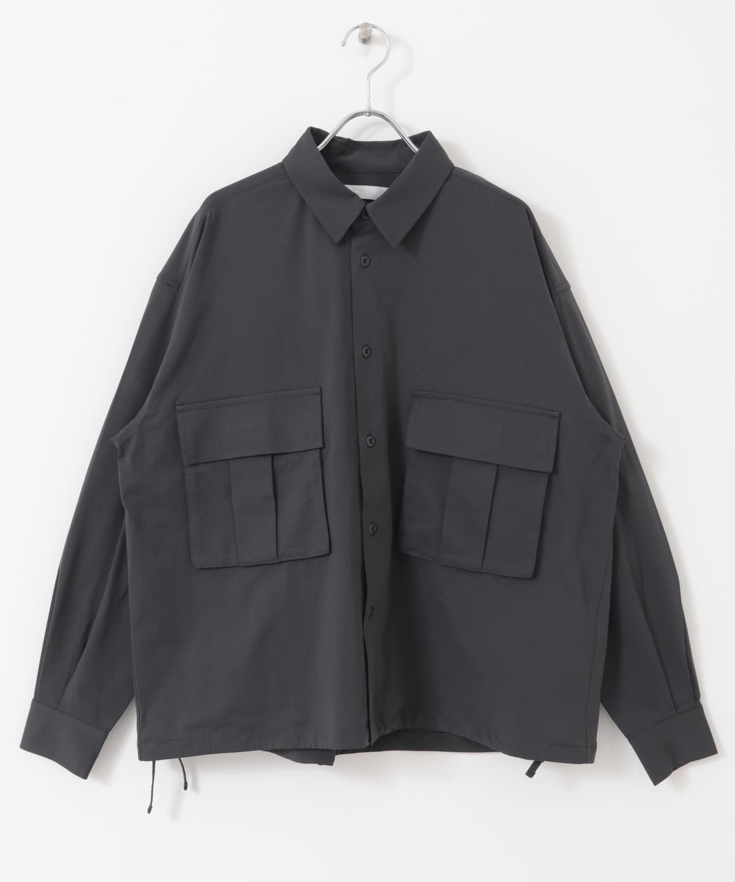 ドットメッシュダブルポケットロングスリーブシャツ CHARCOAL M