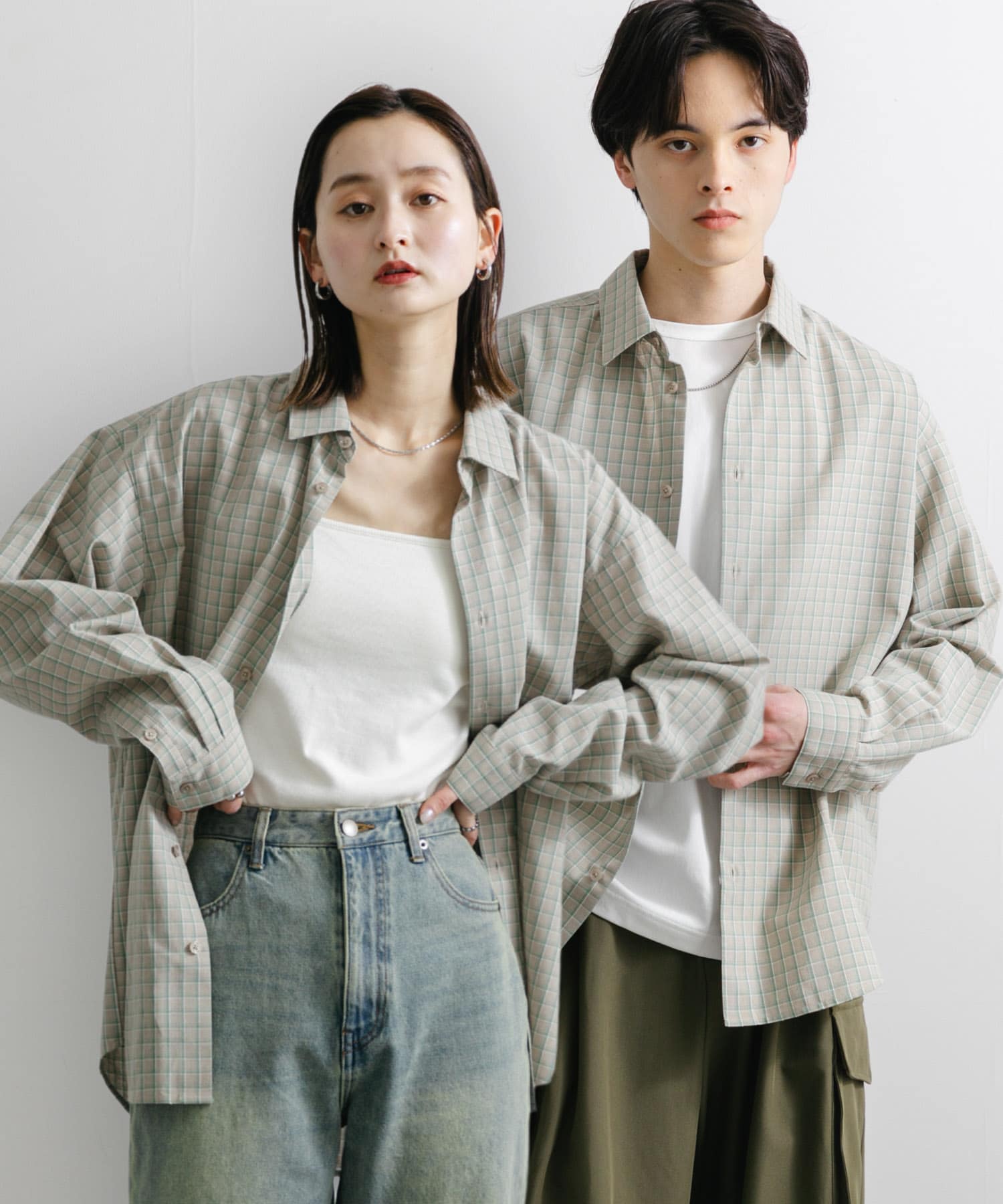 『ユニセックス』グラフチェックルーズシャツ