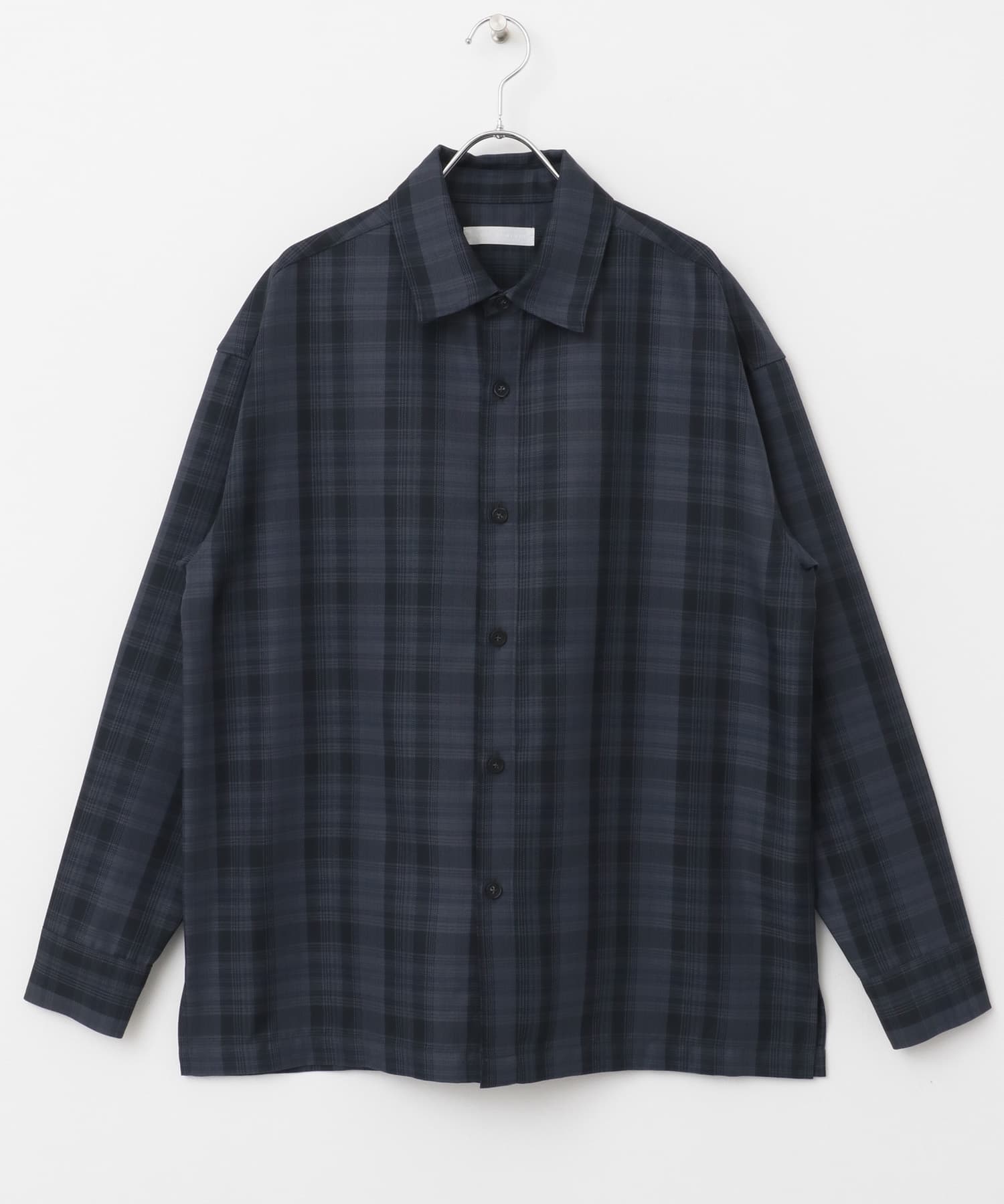 オンブレチェックルーズシャツ NAVY M