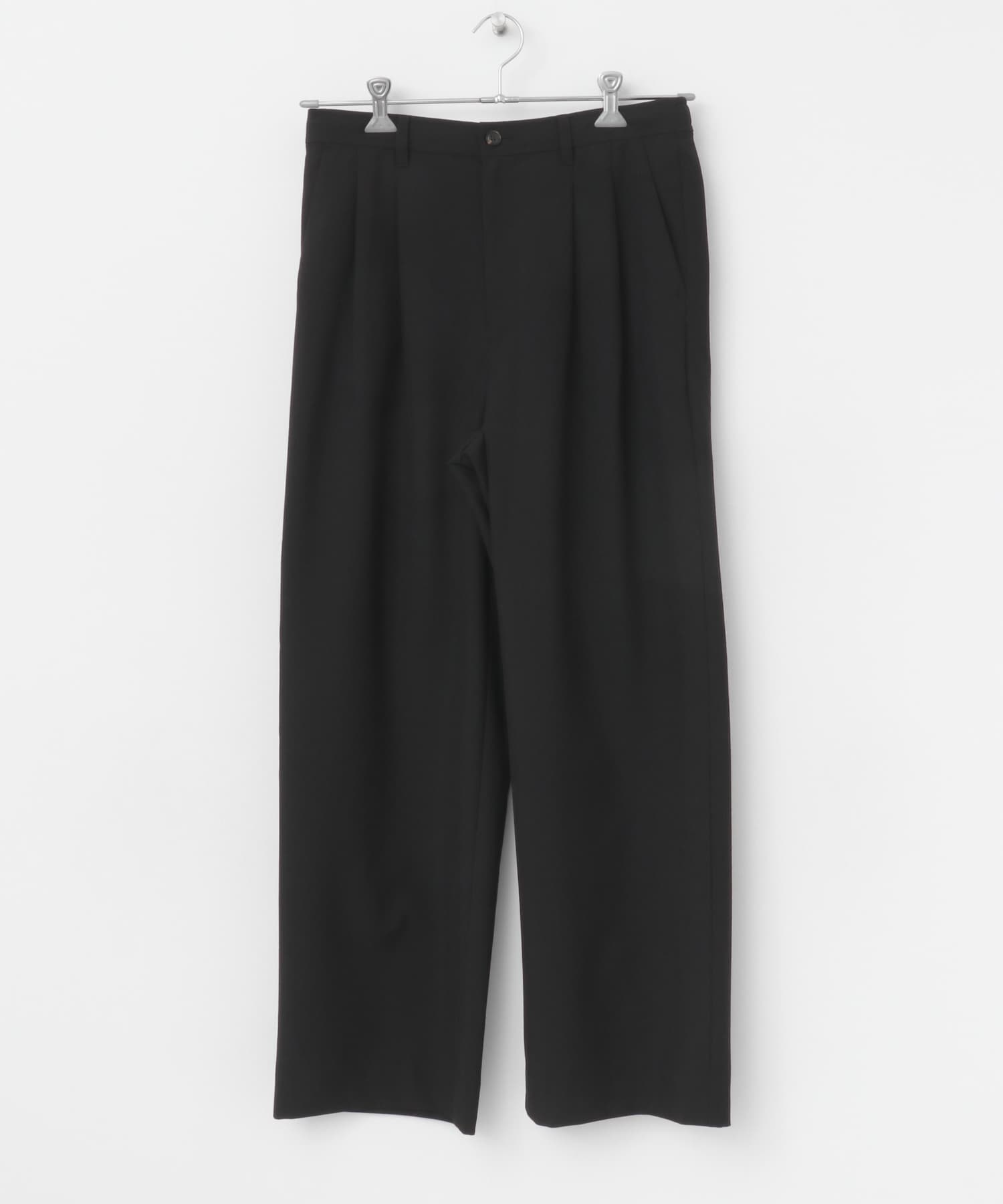 『イージーケア』ダブルタックワイドパンツ BLACK S