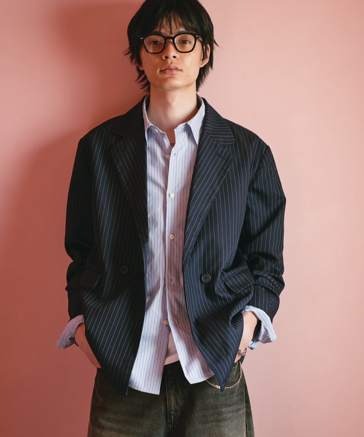 『セットアップ対応』ピンストライプルーズテーラードジャケット
