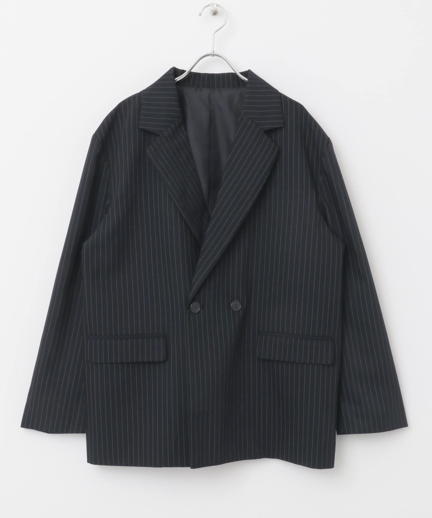 『セットアップ対応』ピンストライプルーズテーラードジャケット NAVY M