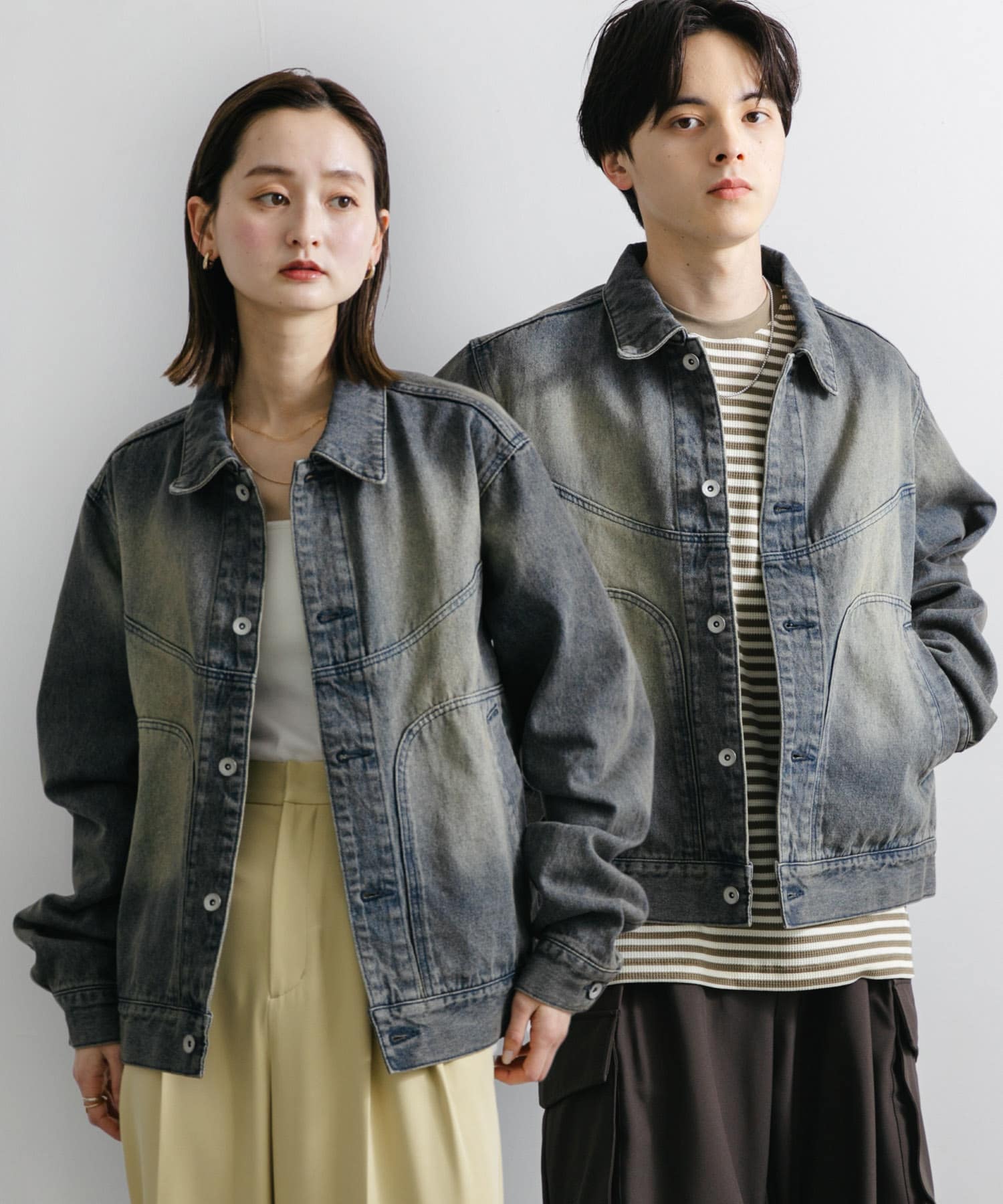 『ユニセックス』『セットアップ対応』ヴィンテージライクデニムブルゾン