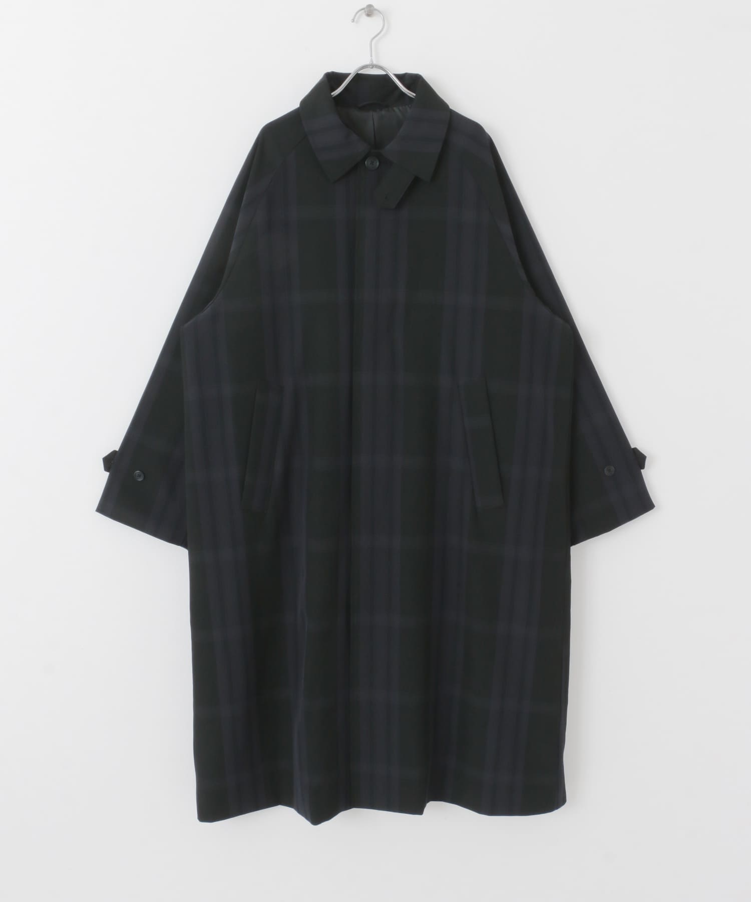 『ユニセックス』バルマカーンロングコート BLK×CHK M
