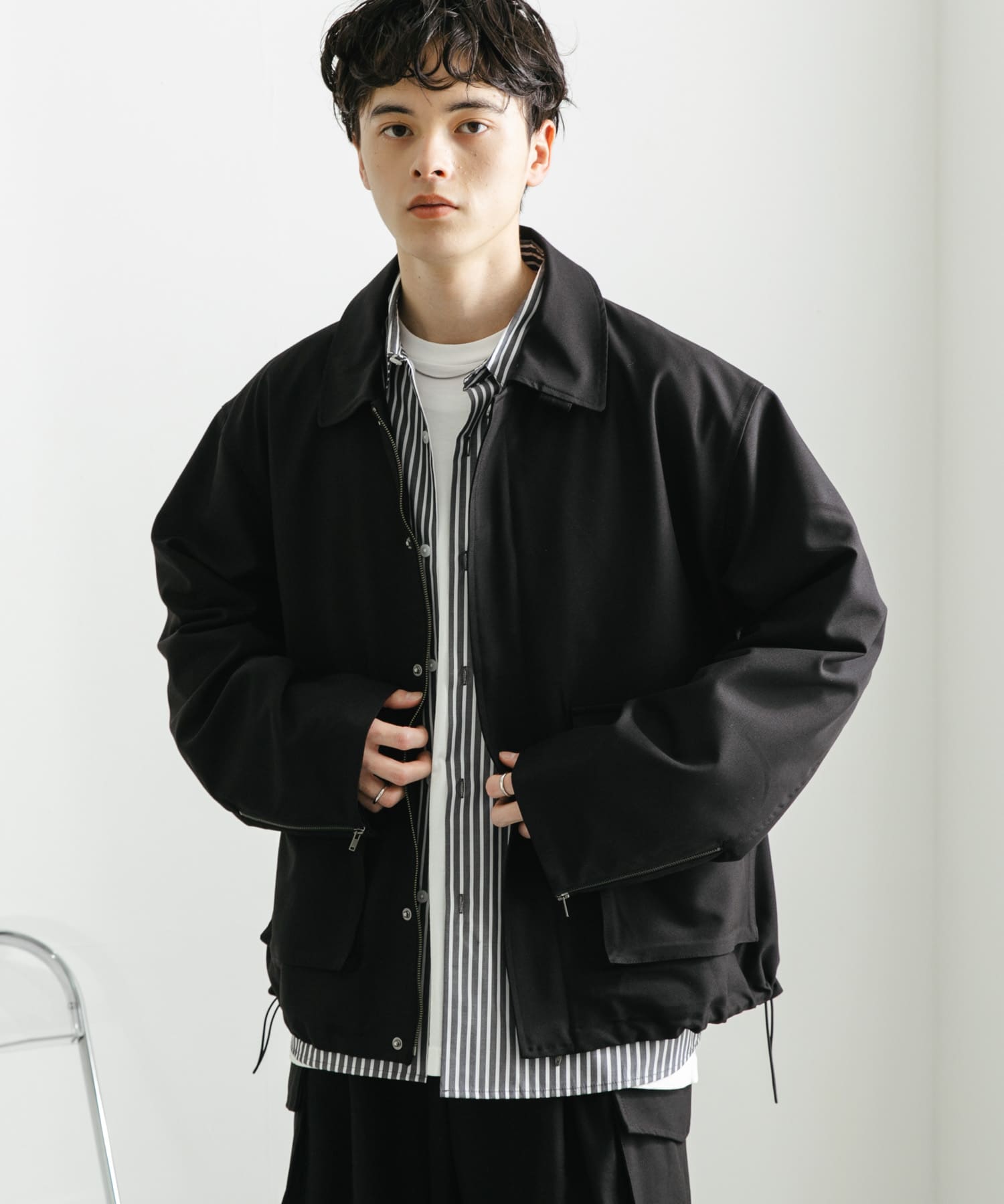 セットアップ対応』ダブルポケットドローコードブルゾン(M BROWN