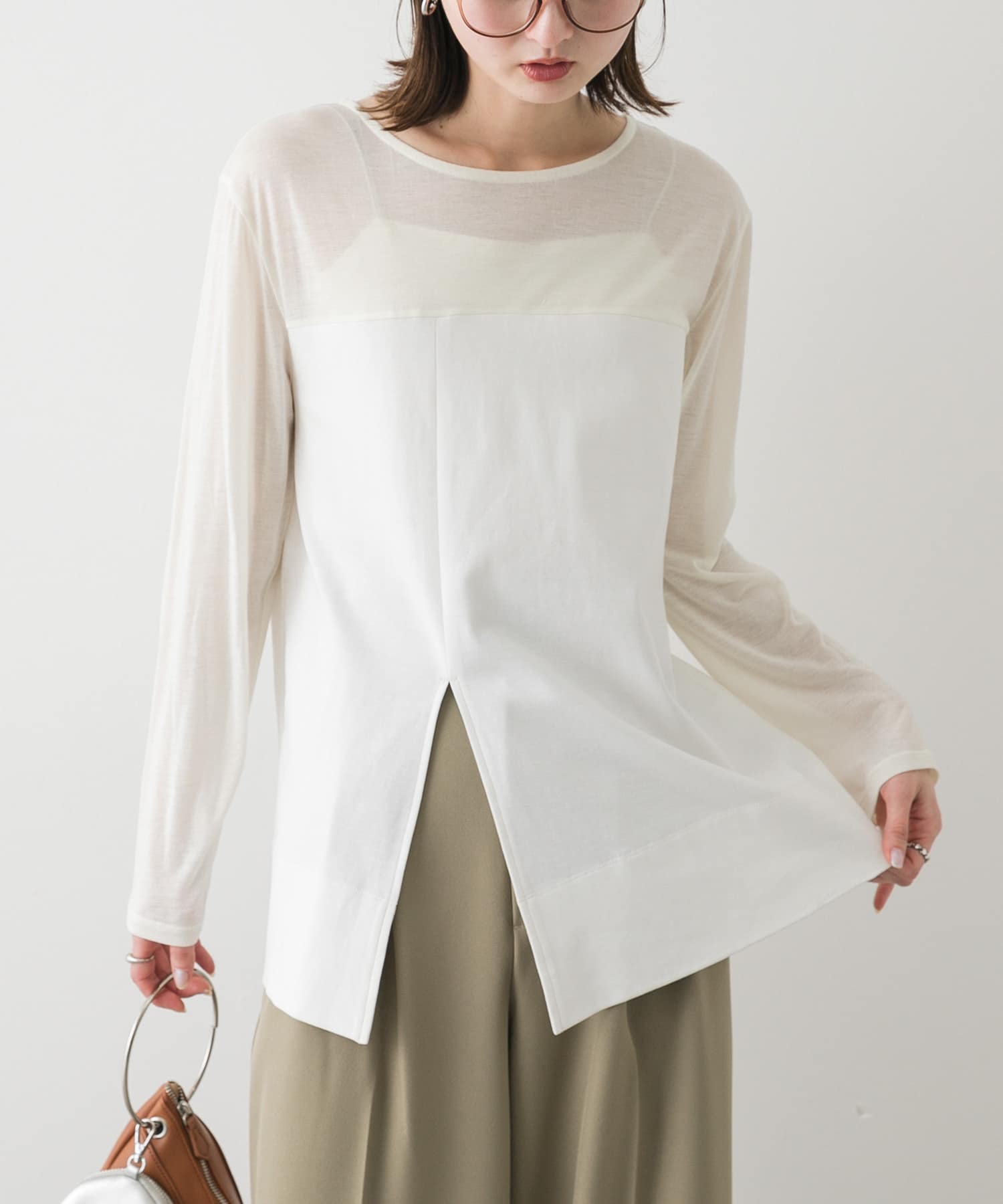 クルーネックドッキングスリットトップ