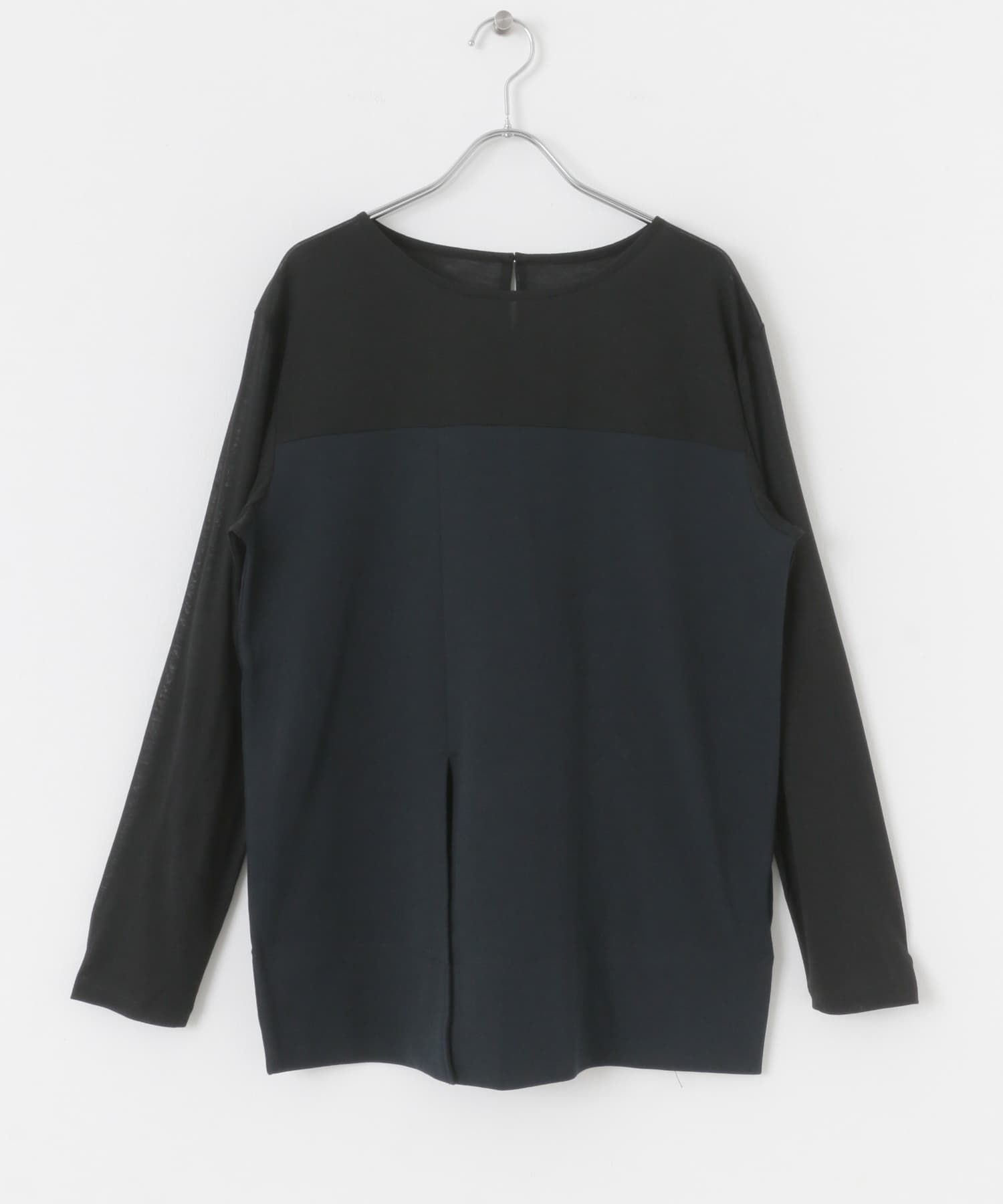 クルーネックドッキングスリットトップ BLACK one