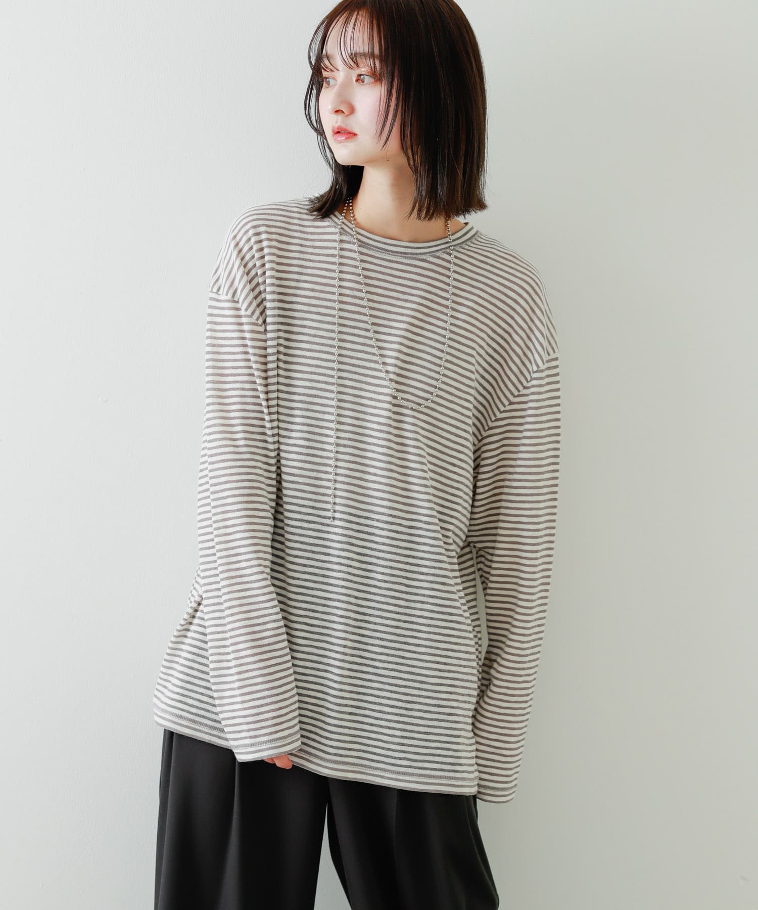 シアーボーダールーズTシャツ(one NAVY): トップス｜URBAN