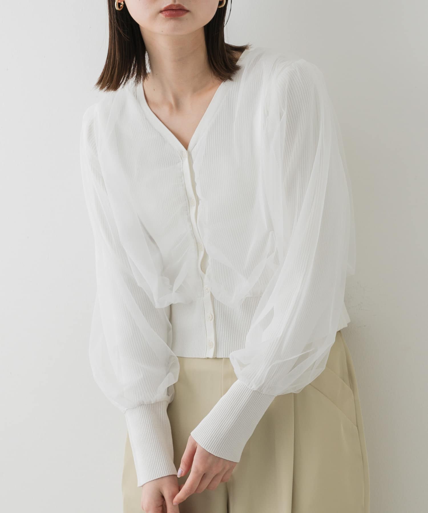 チュールドッキングニットカーディガン