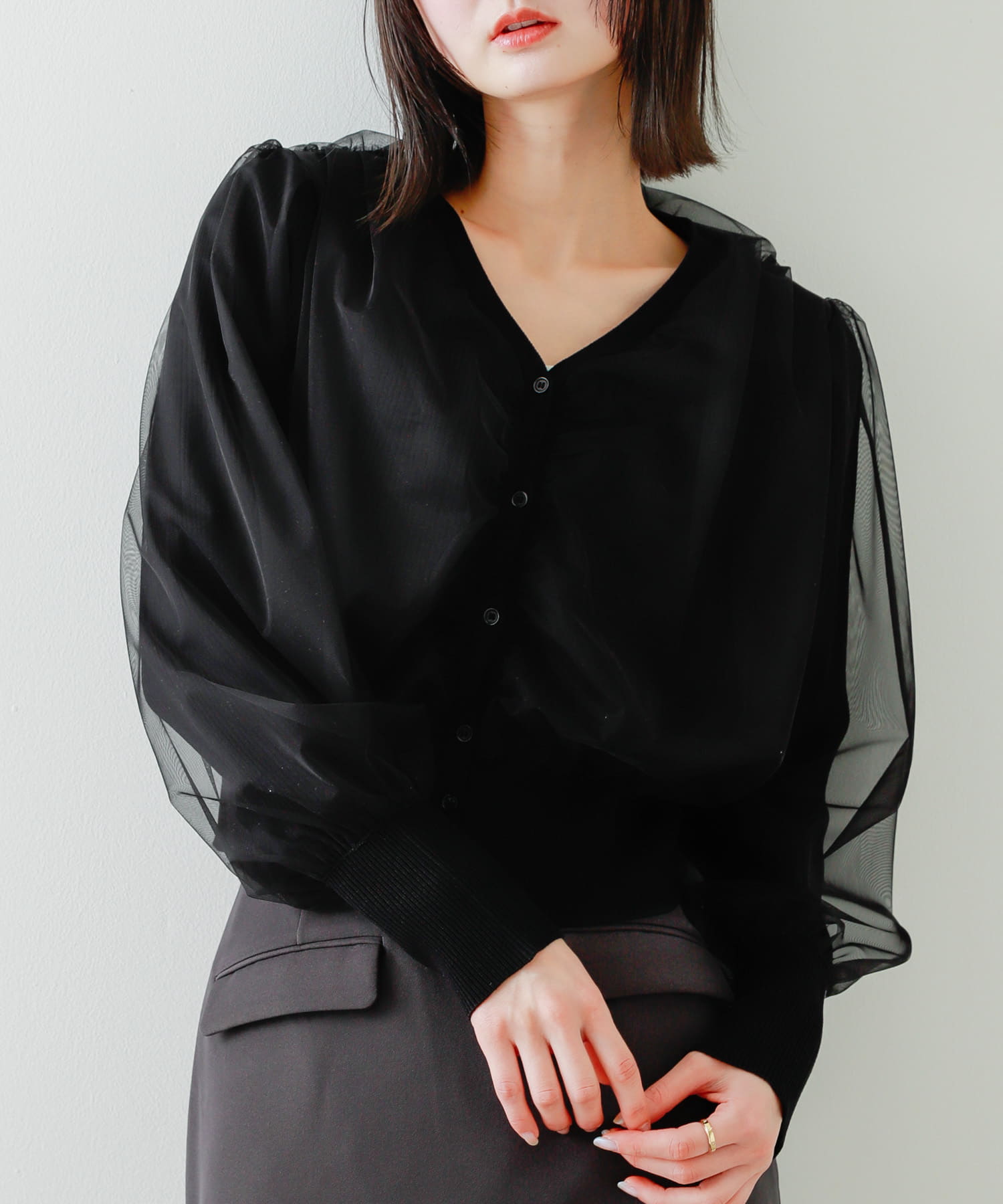 チュールドッキングニットカーディガン