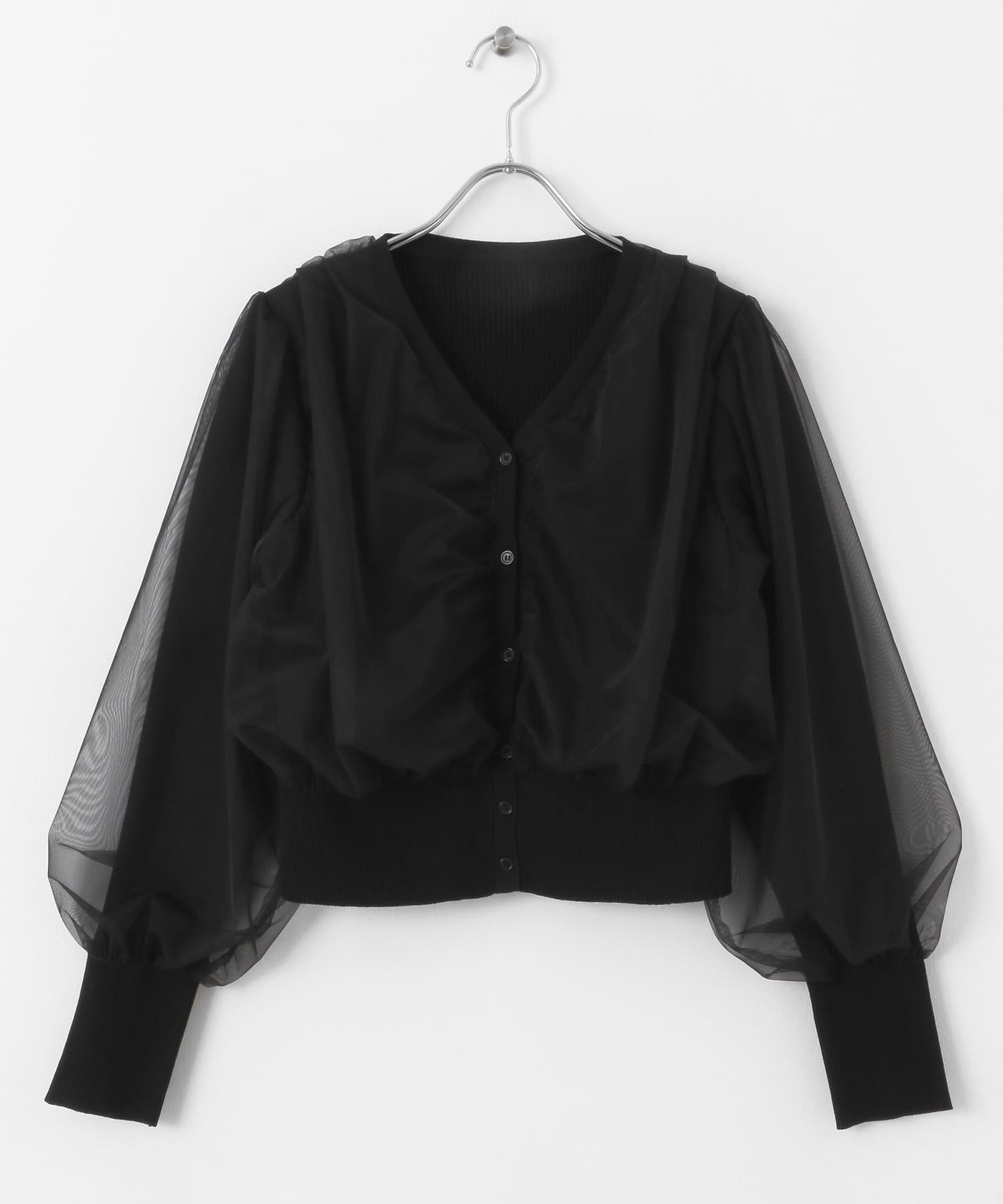 チュールドッキングニットカーディガン BLACK one