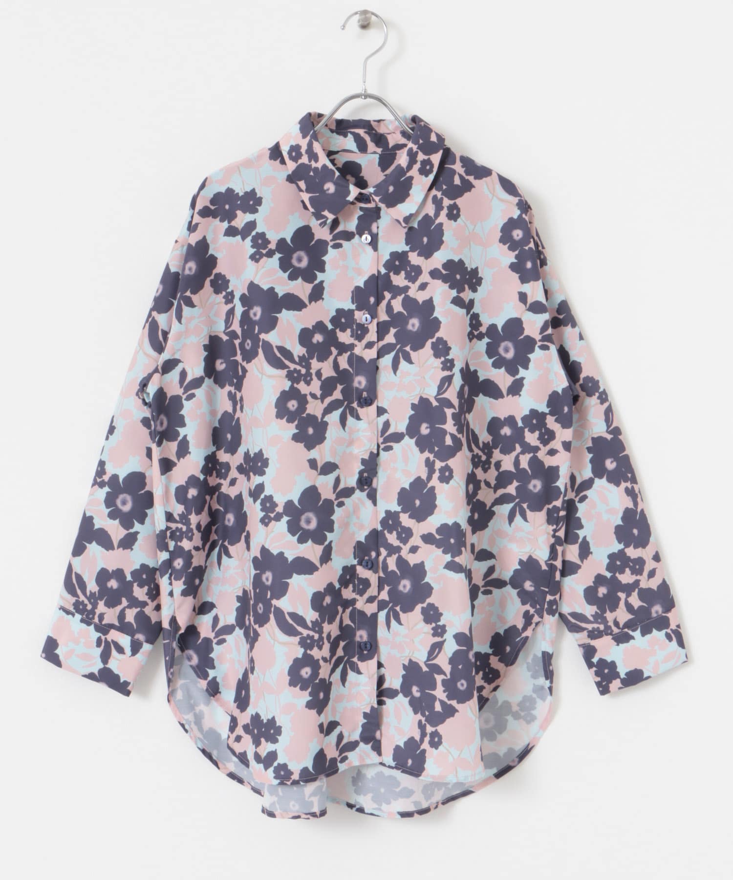 フラワーパターンシャツ PNK×NVY one