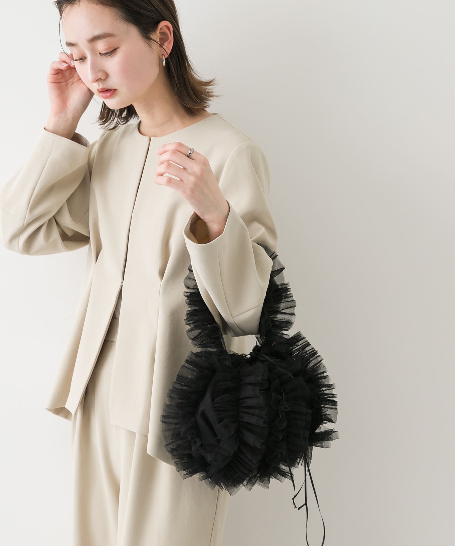 チュールハンドバッグ BLACK one