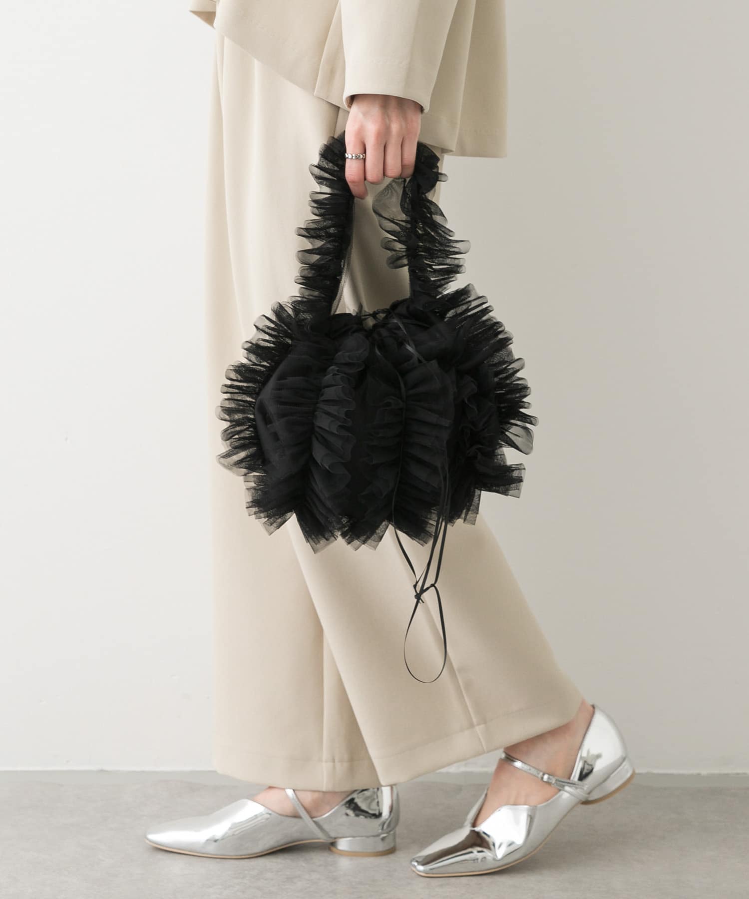 チュールハンドバッグ BLACK one