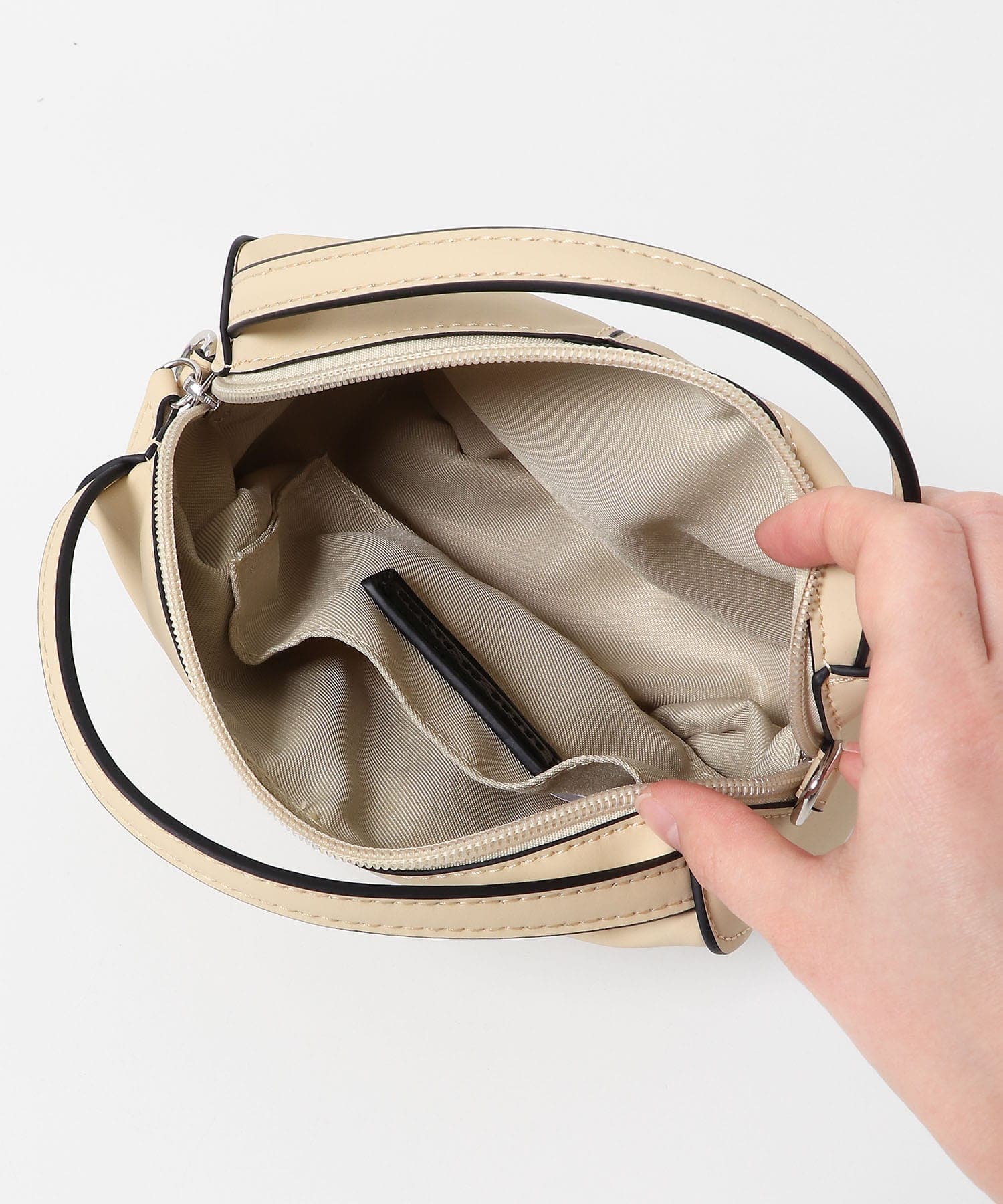 『防汚』2WAYセンターシームプチショルダーバッグ BEIGE one