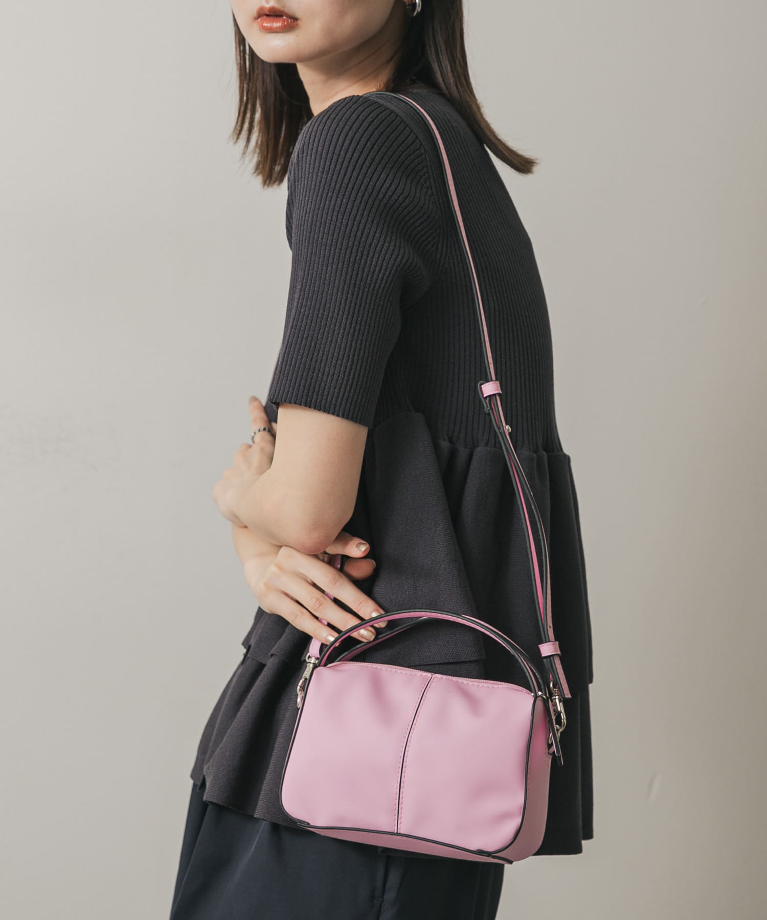 『防汚』2WAYセンターシームプチショルダーバッグ PINK one