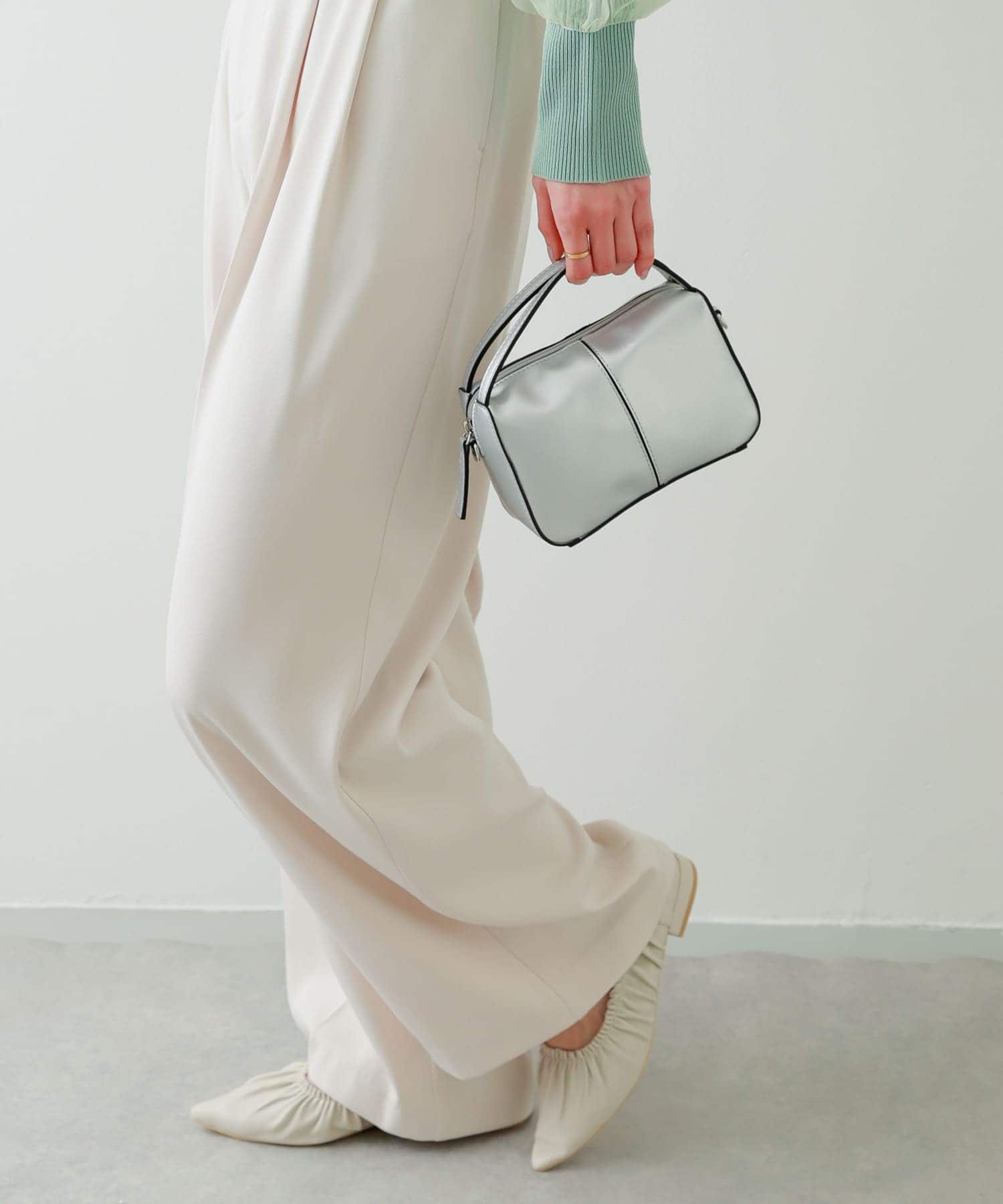 『防汚』2WAYセンターシームプチショルダーバッグ SILVER one