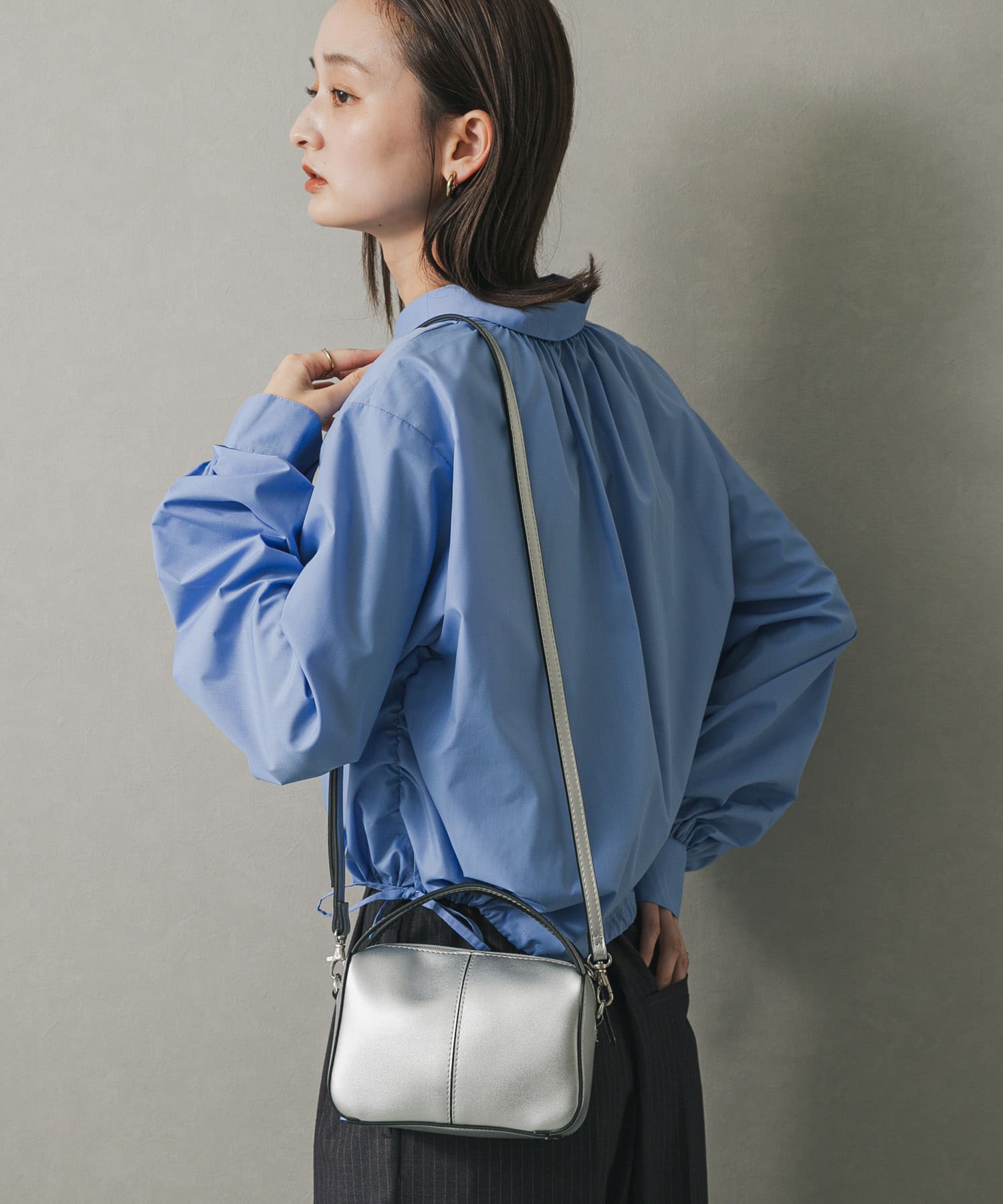 『防汚』2WAYセンターシームプチショルダーバッグ SILVER one