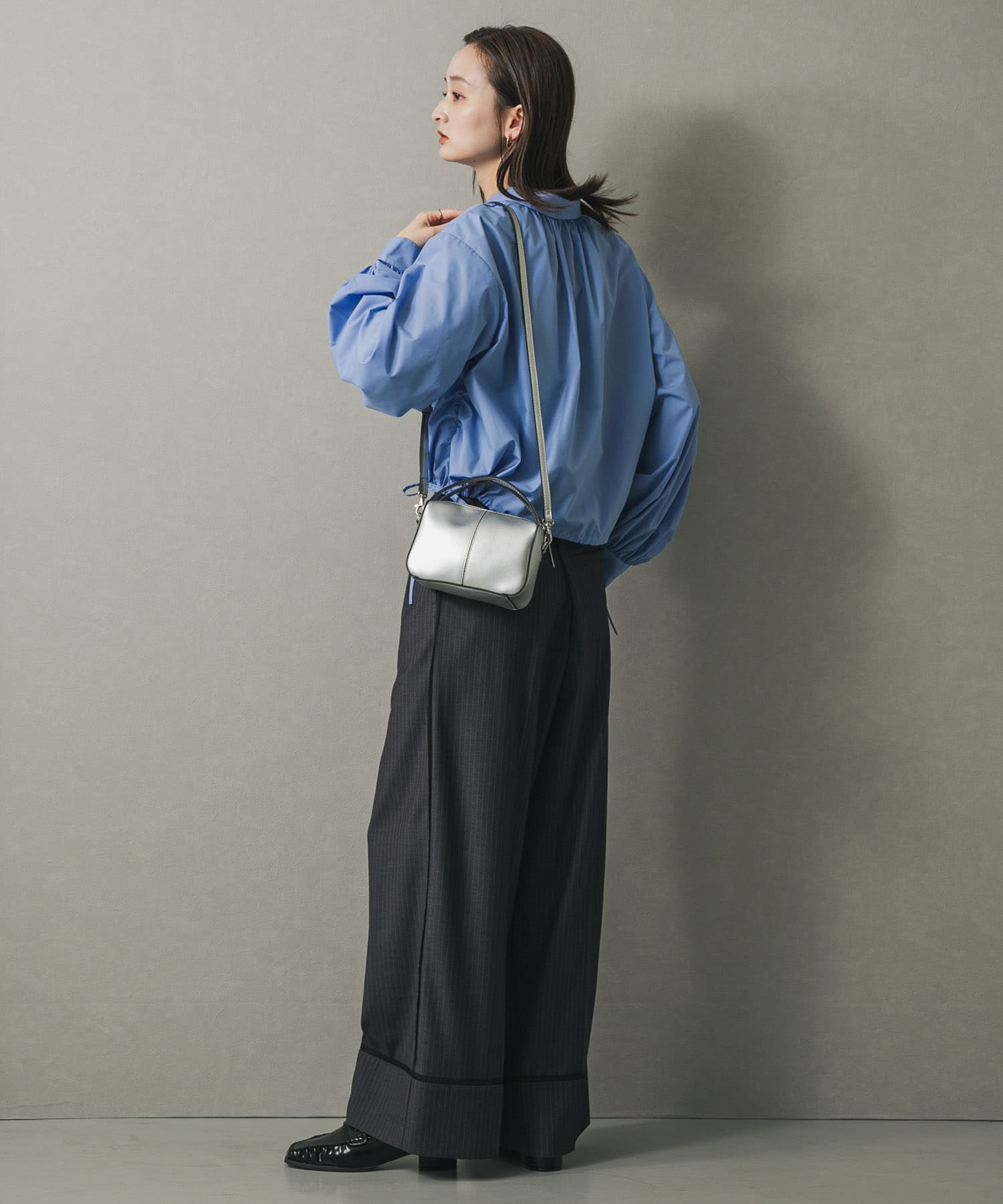 『防汚』2WAYセンターシームプチショルダーバッグ SILVER one