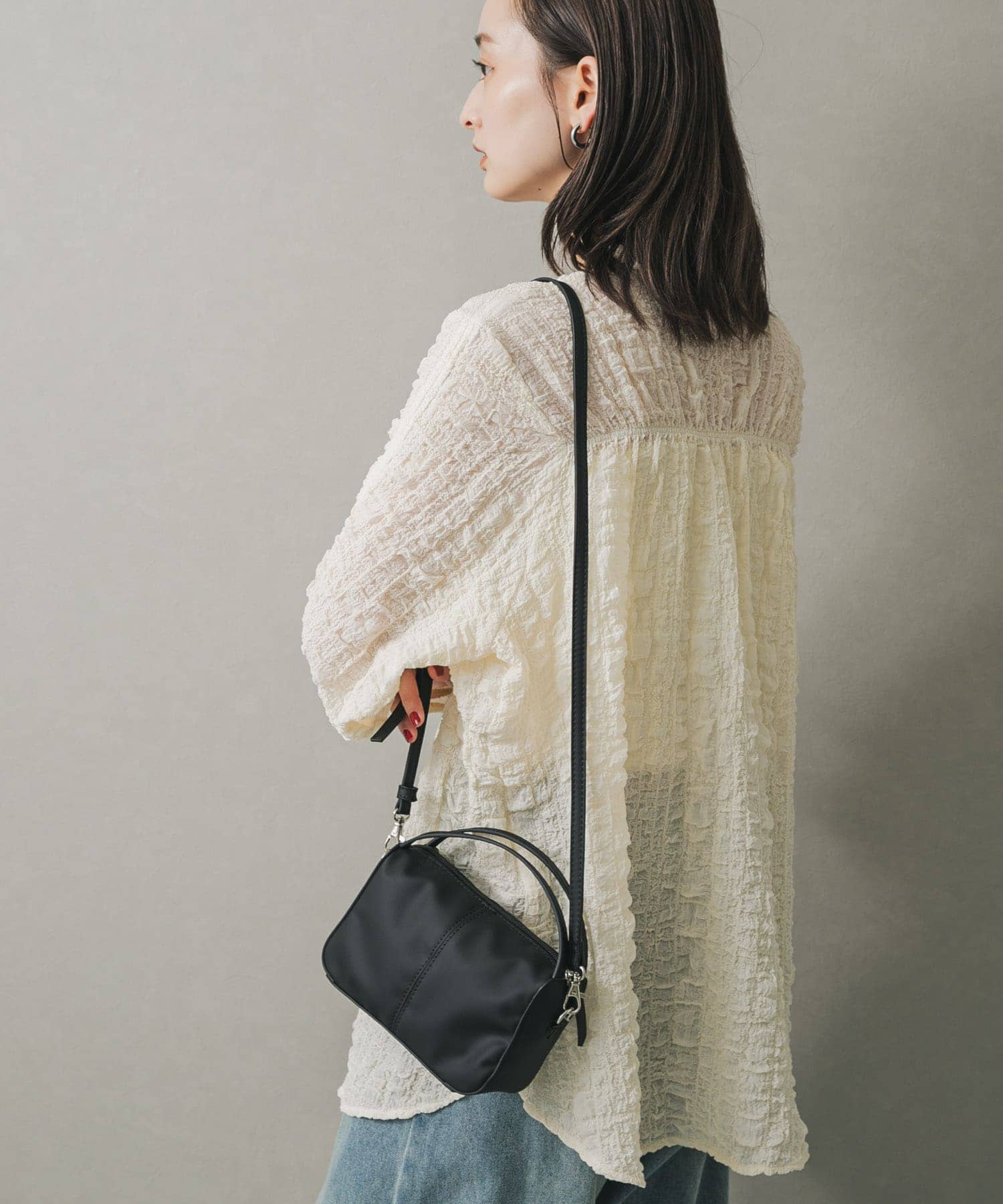 『防汚』2WAYセンターシームプチショルダーバッグ BLACK one